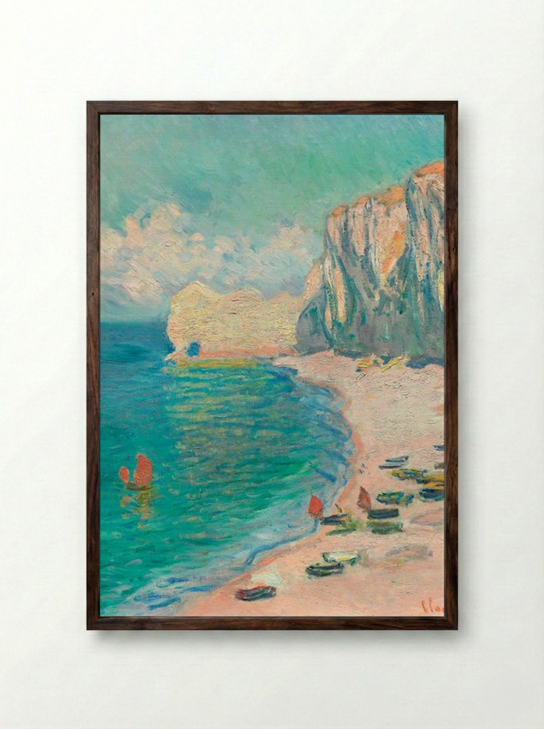 The Beach and the Falaise d'Amont - Claude Monet - Framed Print Dark Wood