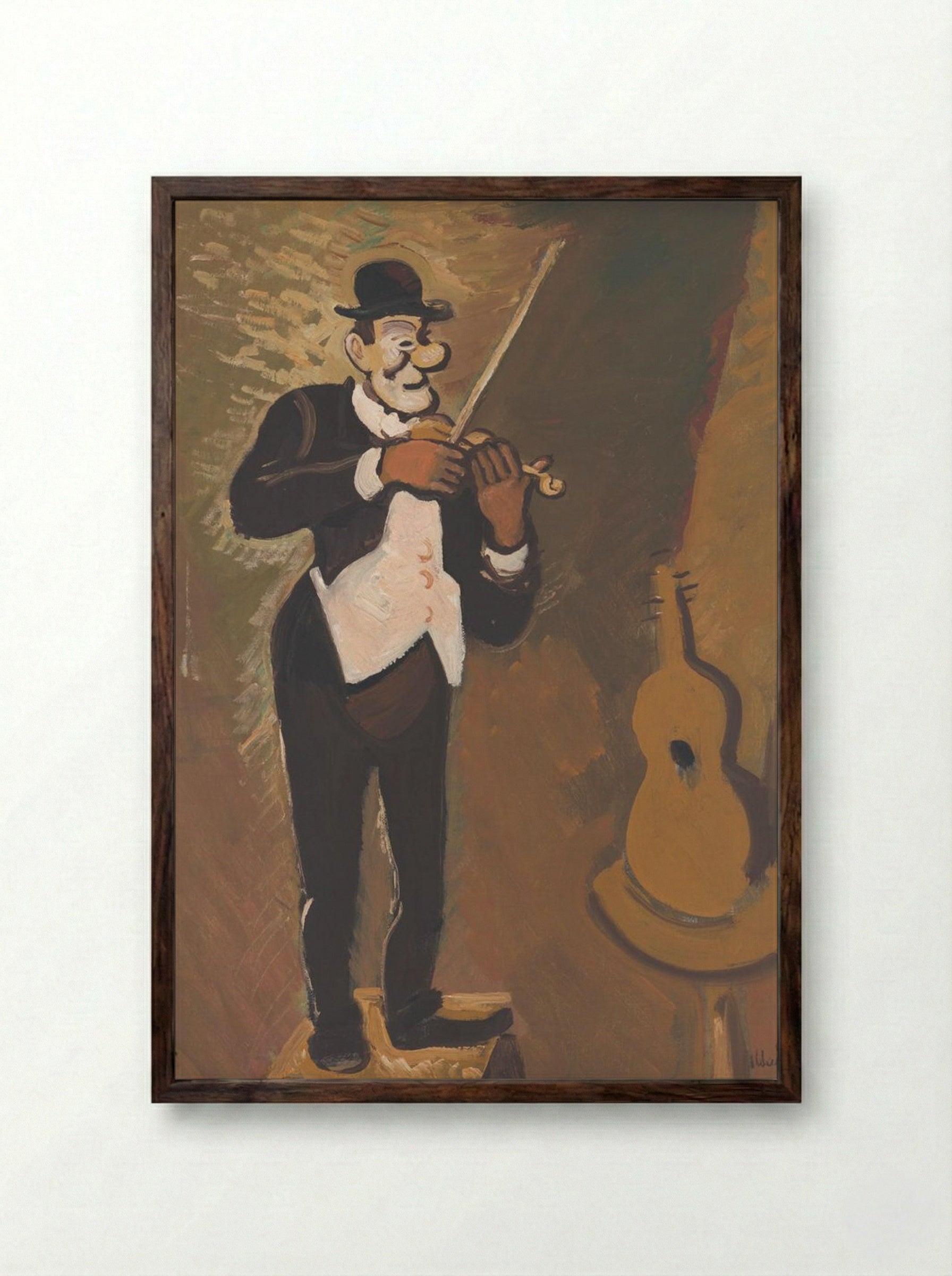 Clown Playing the Violin - Cyprián Majerník - Framed Print Dark Wood