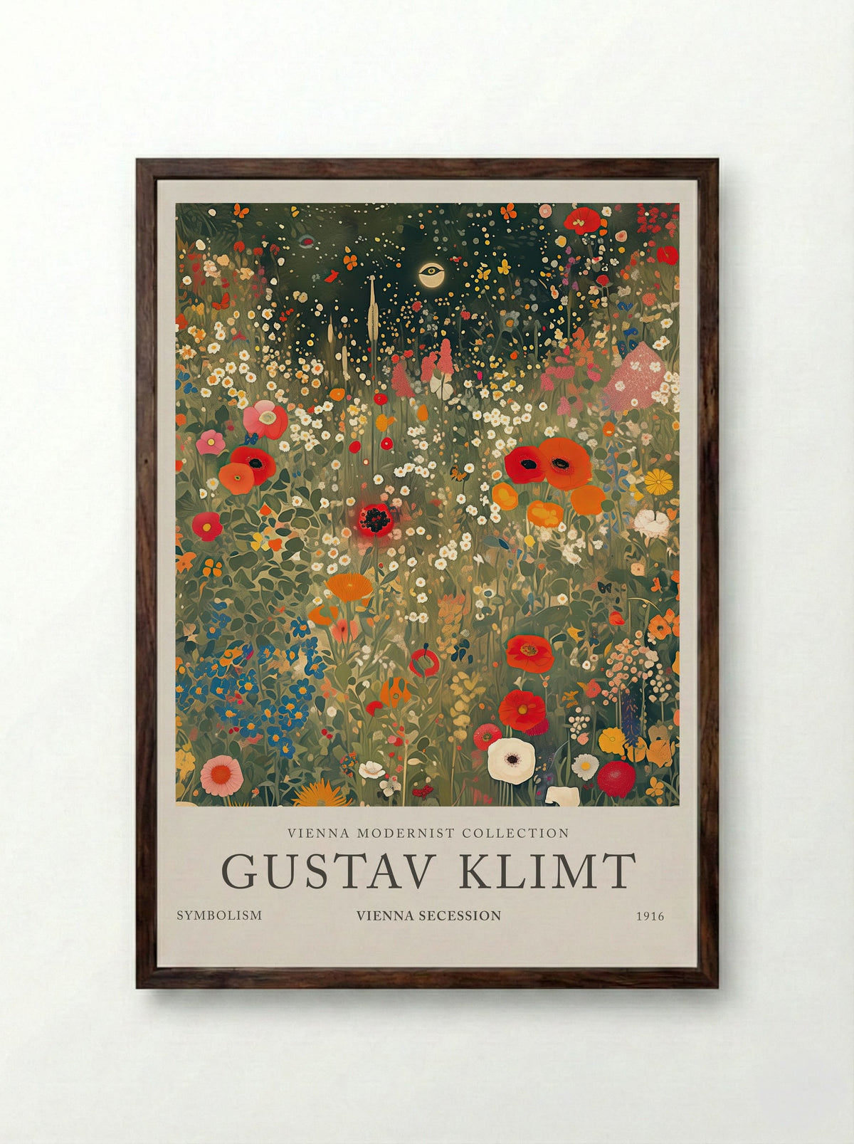 Crimson Field in Bloom – Gustav Klimt - Framed Print Dark Wood