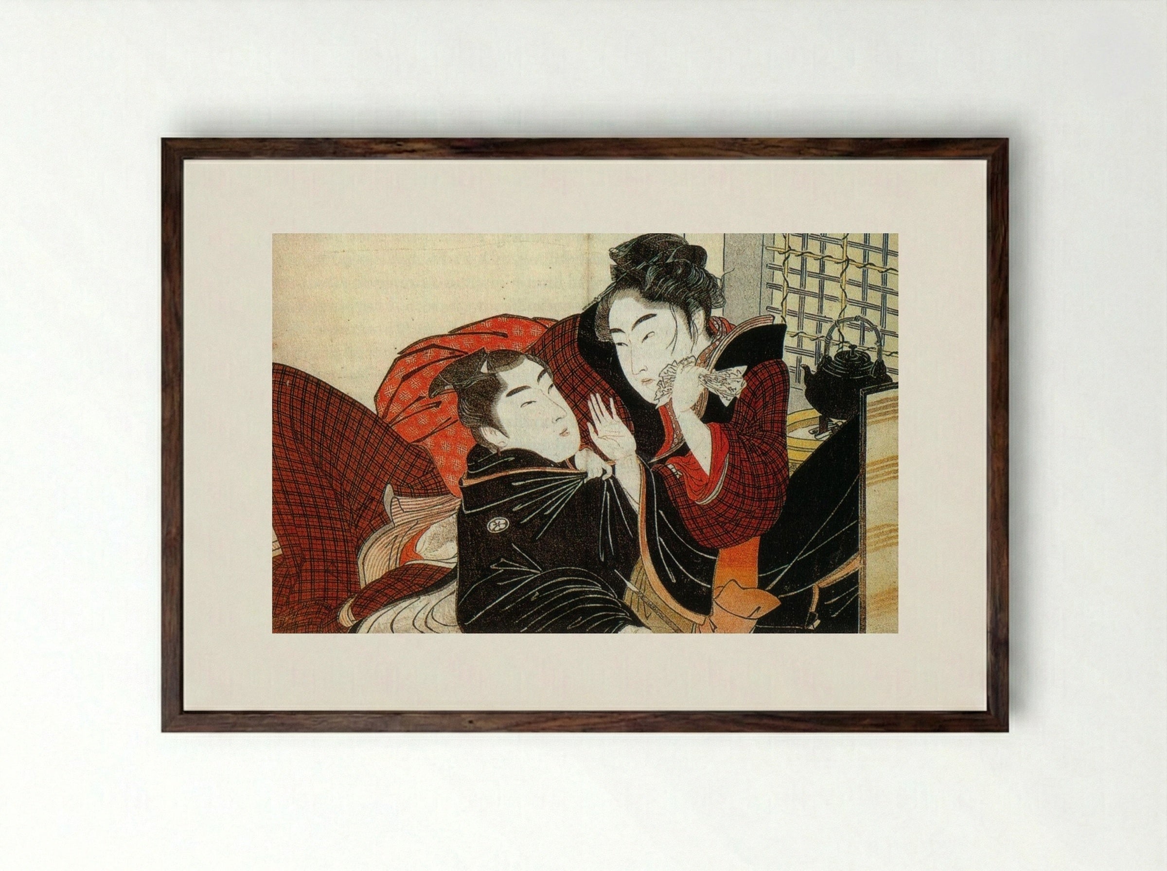A Scene from the 'Poem of the Pillow' - Kitagawa Utamaro - Framed Print Dark Wood