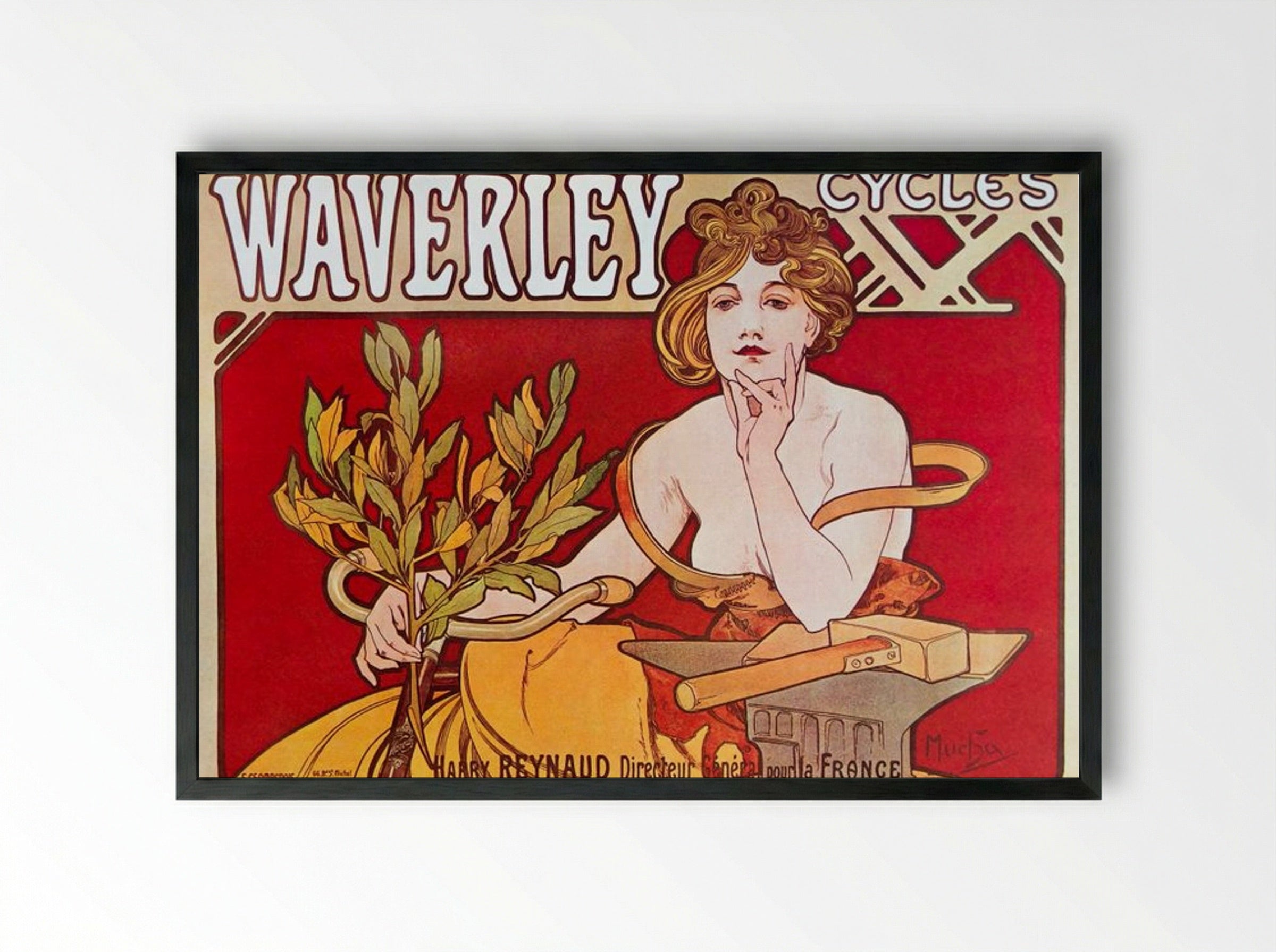 Cycles Waverley, Paris - Alphonse Mucha - Framed Print Black