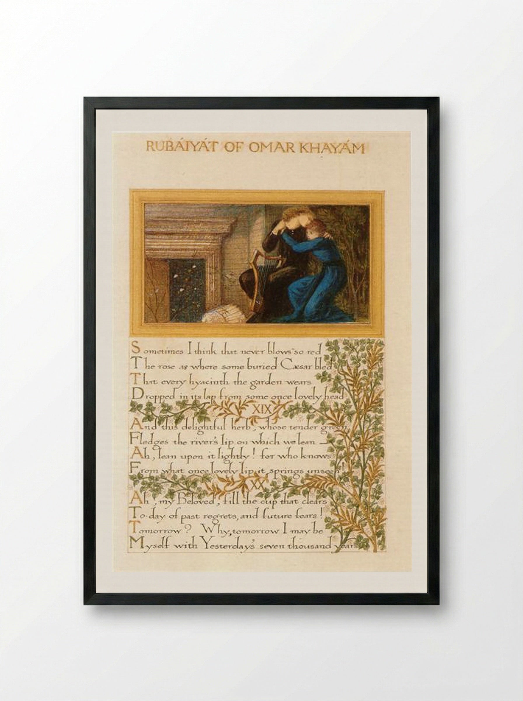The Rubaiyat of Omar Khayyam, text and decoration by Morris with illustrations by Burne-Jones - William Morris - Framed Print Black