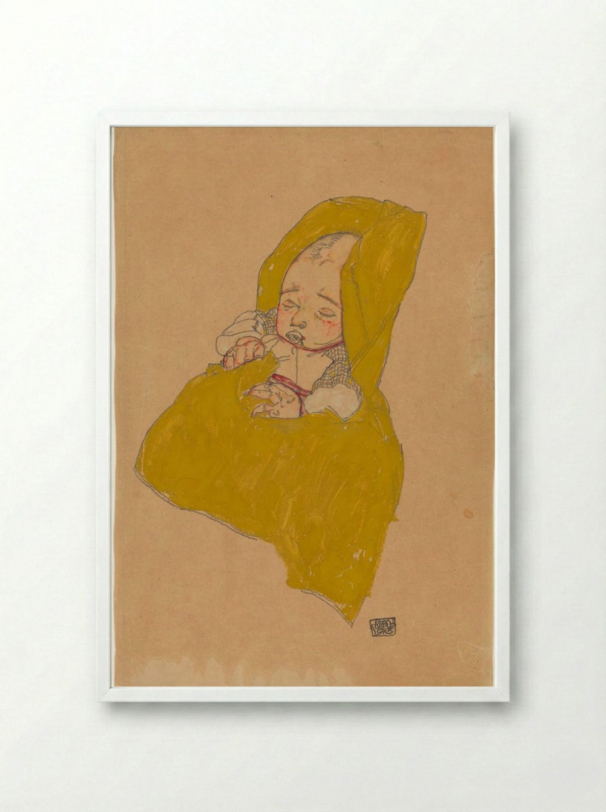 Infant in Swaddling Clothes - Egon Schiele - Framed Print White