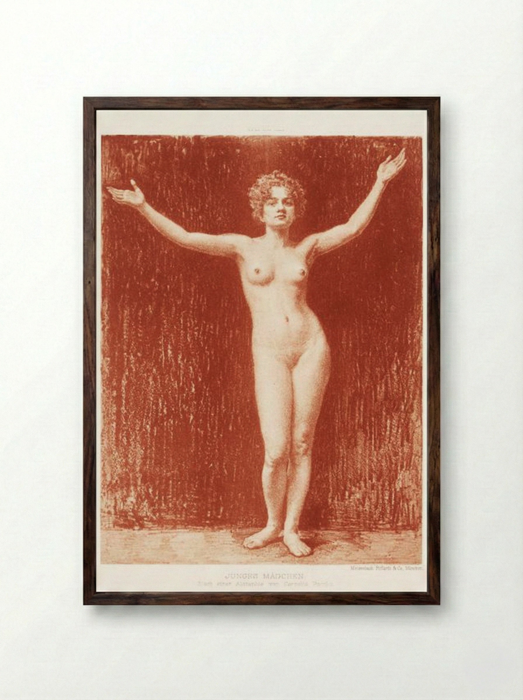 Young Girl (Standing Nude with Arms Raised) - Cornelia Paczka-Wagner - Framed Print Dark Wood