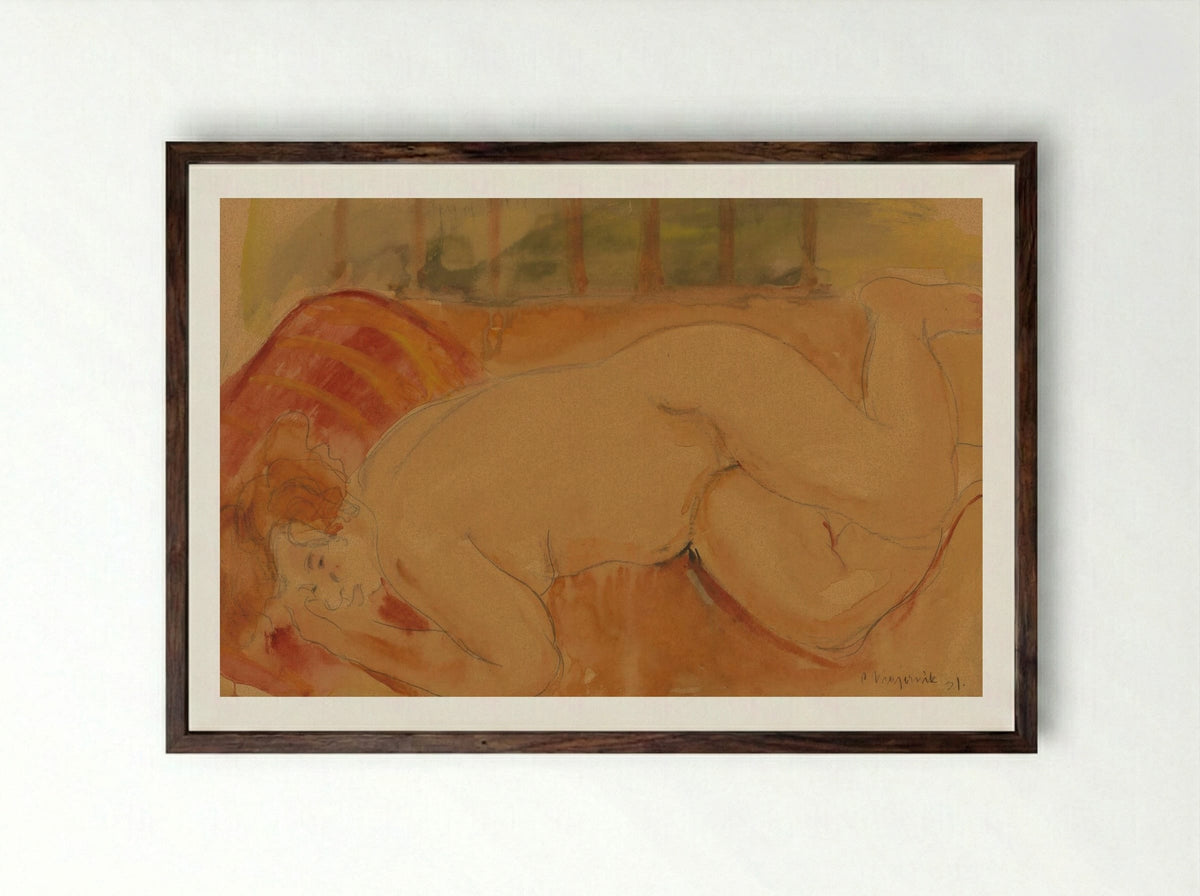 Reclining Nude - Cyprián Majerník - Framed Print Dark Wood