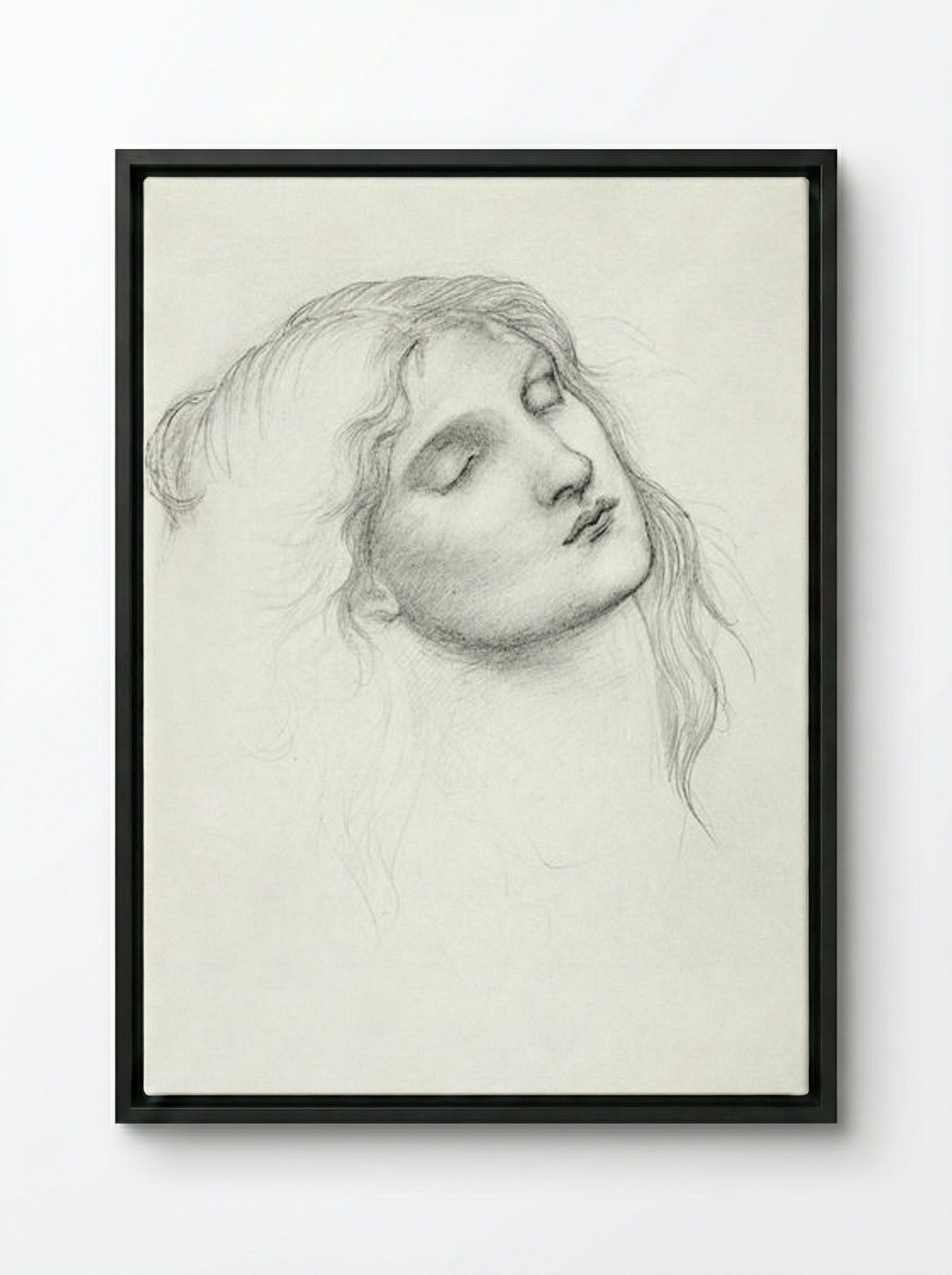 Head of a Woman with Eyes Closed - Edward Burne-Jones - Framed Canvas Black