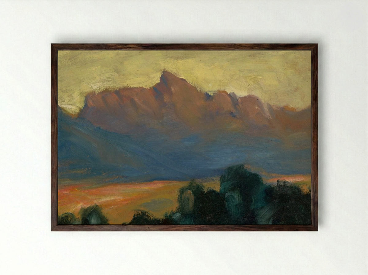 Mountain Landscape at Sunset - Zolo Palugyay - Framed Print Dark Wood