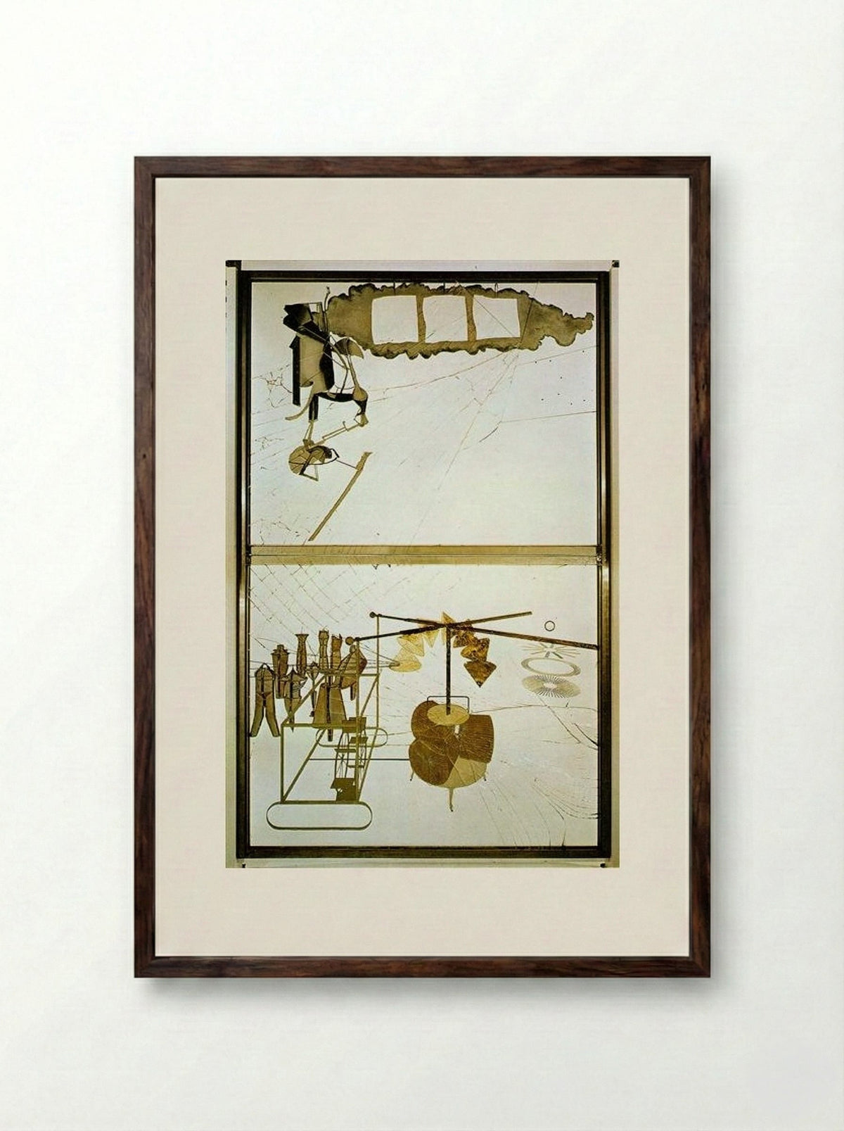 The Bride Stripped Bare by Her Bachelors, Even (The Large Glass) - Marcel Duchamp - Framed Print Dark Wood