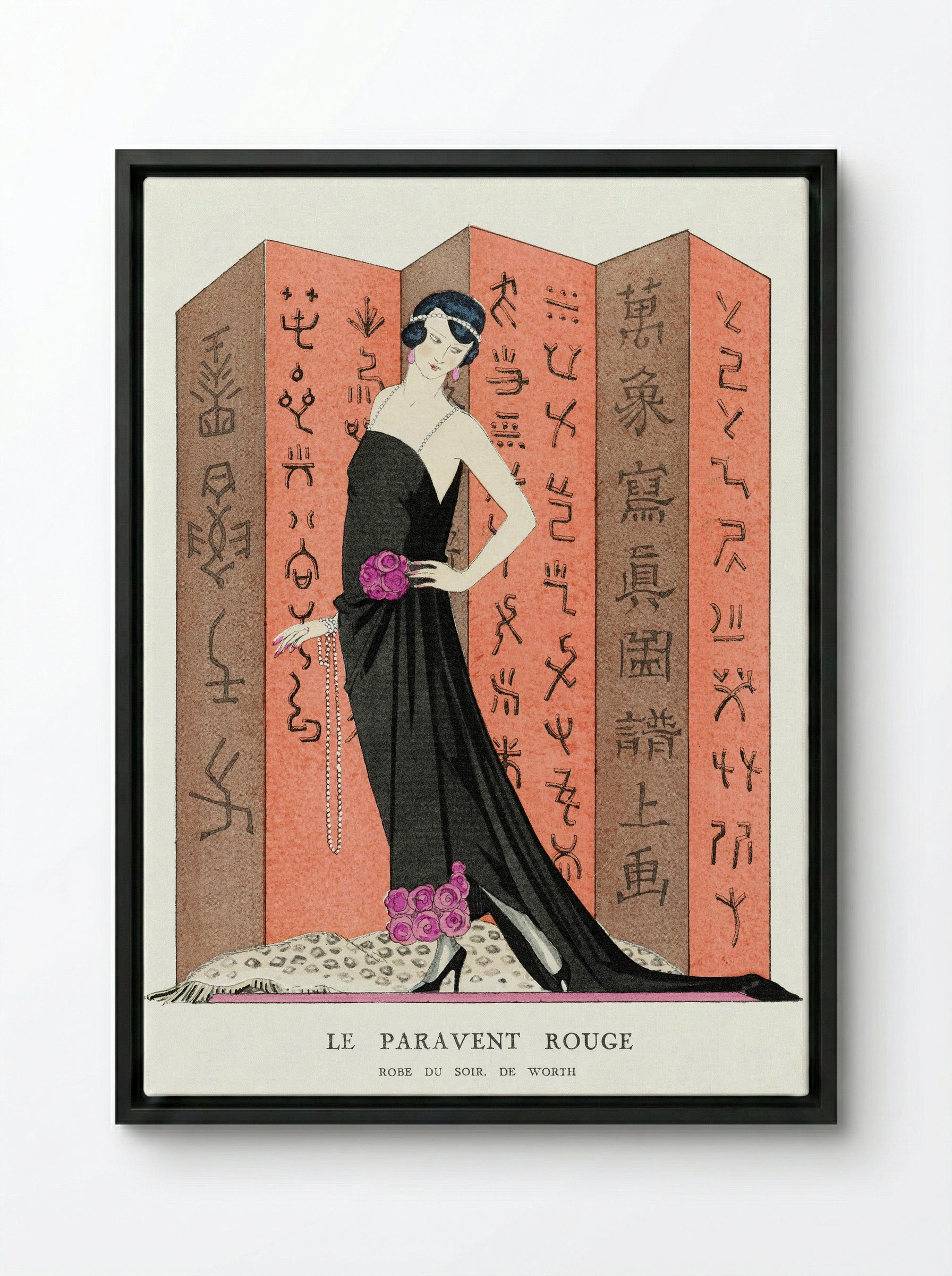 Le Paravent Rouge (Robe du Soir, de Worth) - George Barbier - Framed Canvas Black
