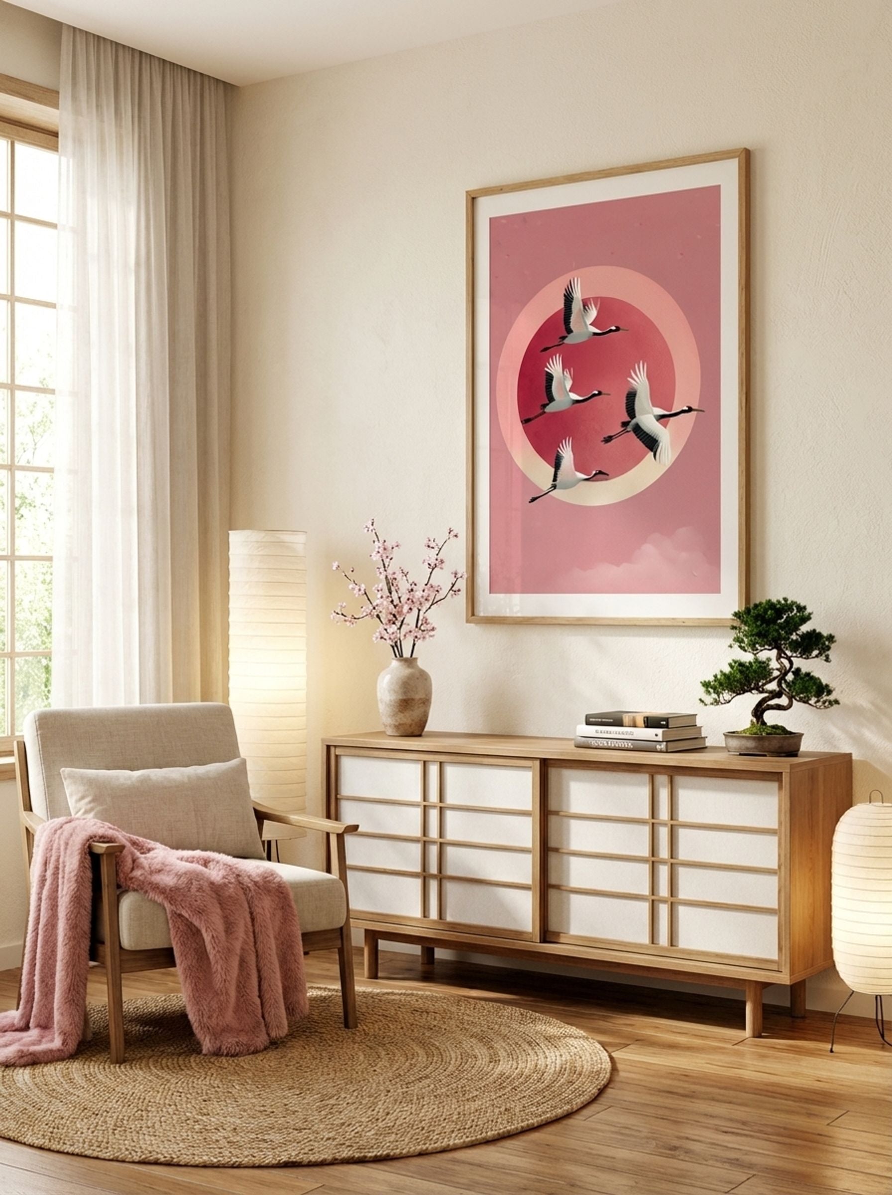 Crimson Flight Japanese Crane Poster Print - Lifestyle