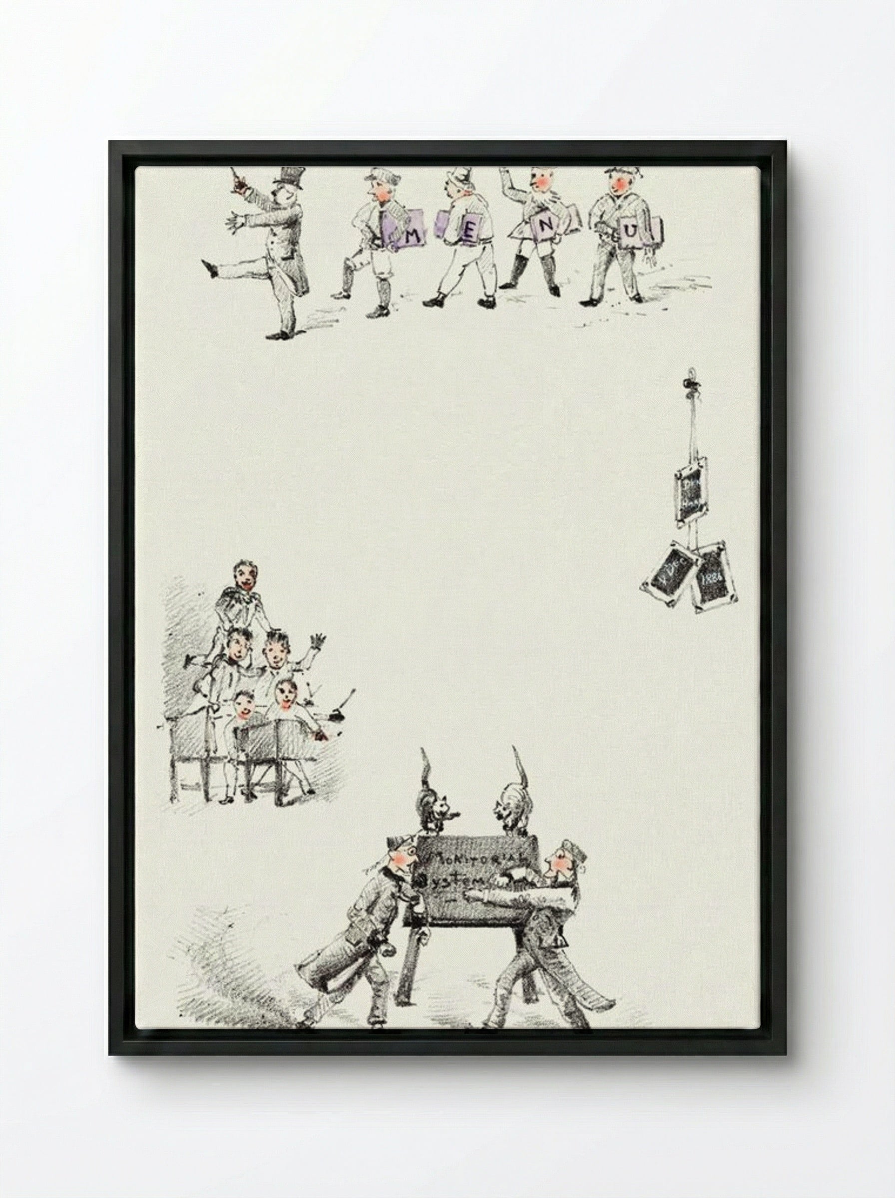 Menu Card with Teachers and Students - Theo van Hoytema - Framed Canvas Black