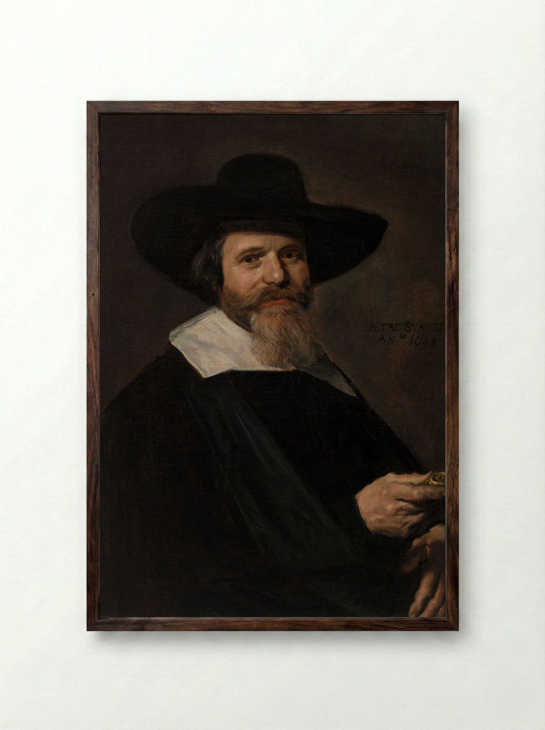 Portrait of a Man Holding a Watch - Frans Hals - Framed Print Dark Wood