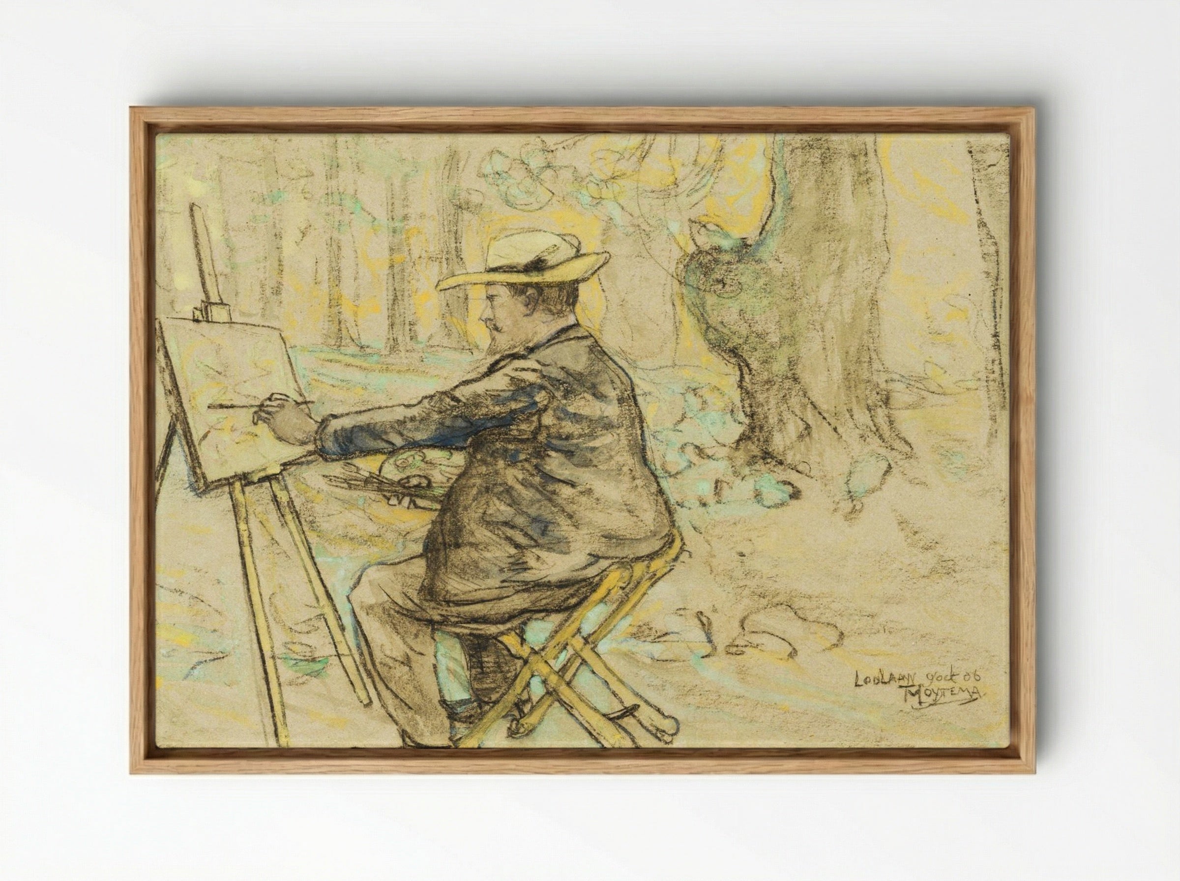 Portret van Henricus, schilderend in de Loolaan te Den Haag - Theodorus van Hoytema - Framed Canvas Wood