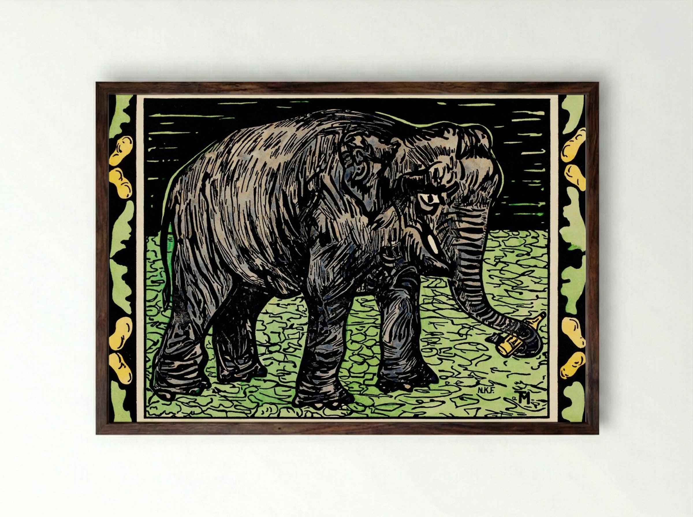 Olifant met fles (Elephant with Bottle) - Theo van Hoytema - Framed Print Dark Wood