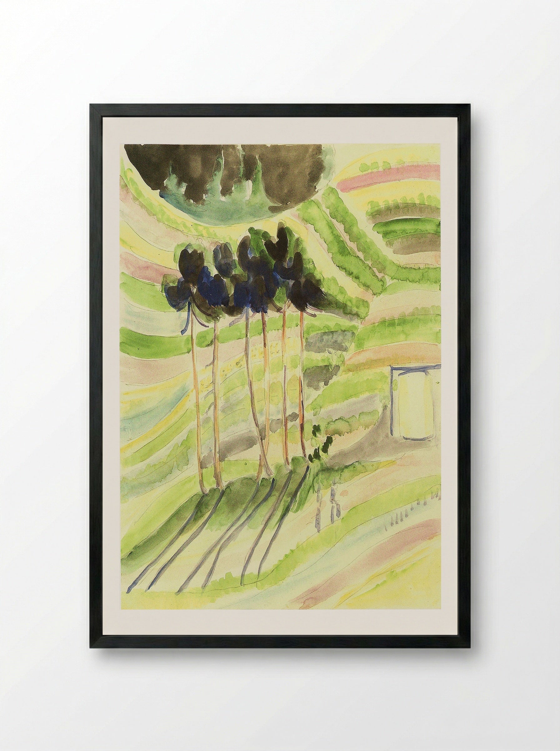 Trees in a Field (Watercolour) - Fine Art Print - Framed Print Black