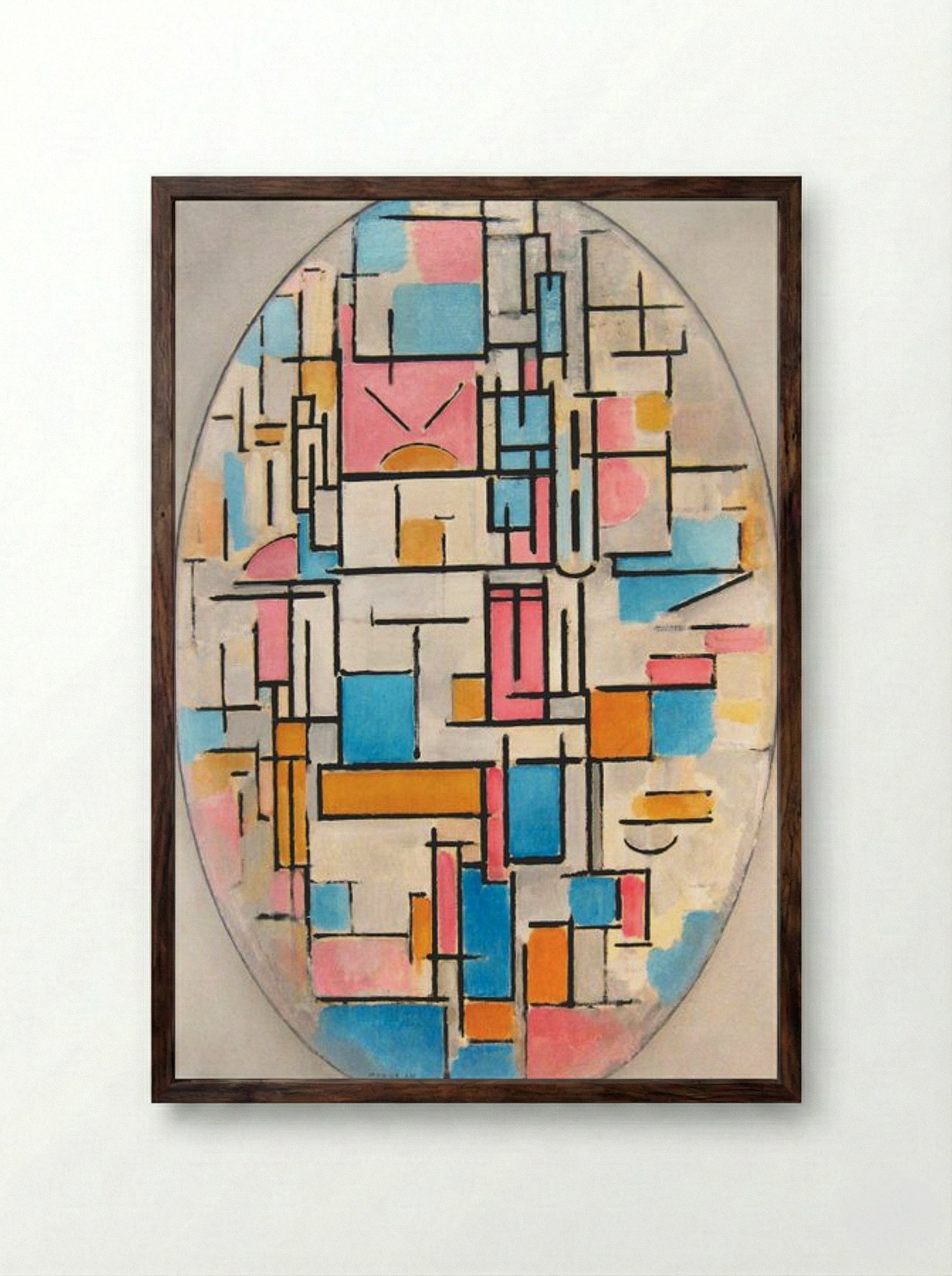 Composition in Oval with Colour Planes 1 - Piet Mondrian - Framed Print Dark Wood