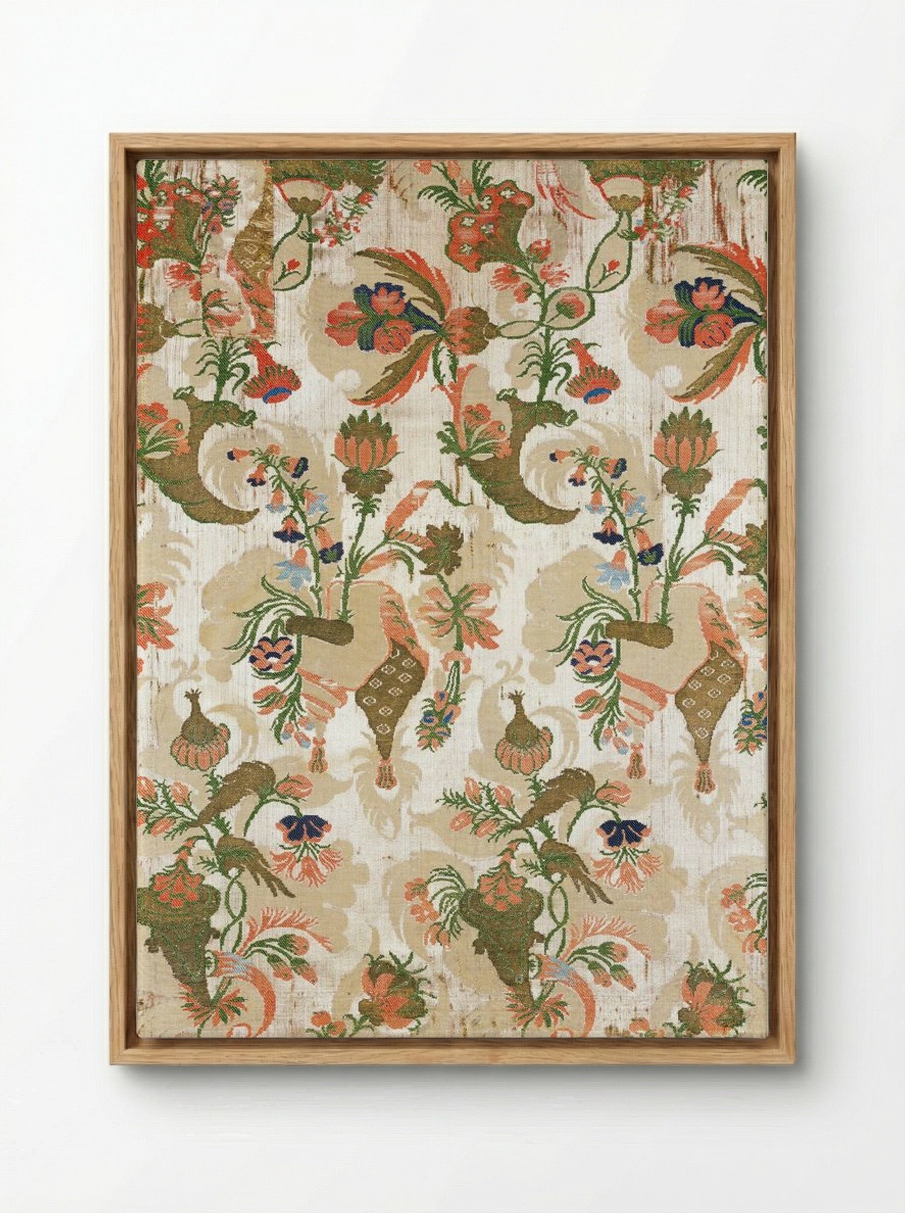 Panel (Floral and Bird Pattern, Textile Design) - Fine Art Print - Framed Canvas Wood