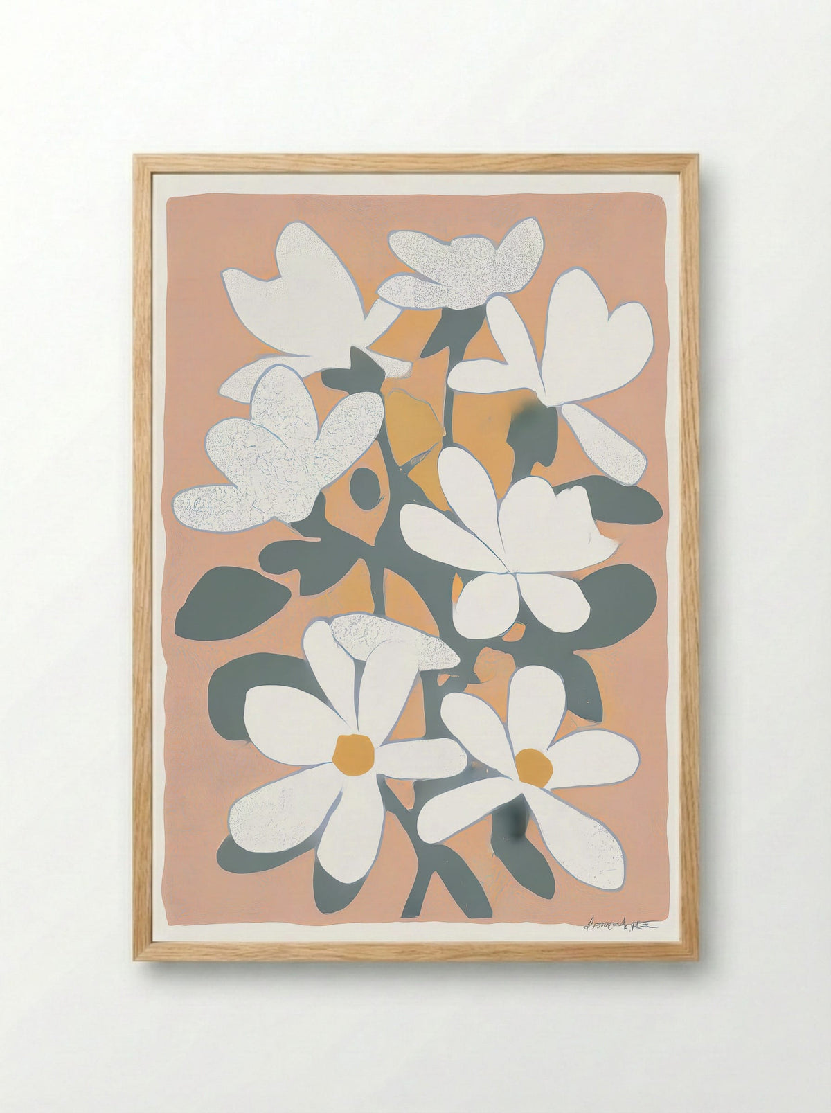 Magnolia Field Soft Bloom Floral Art Print - Framed Print Wood