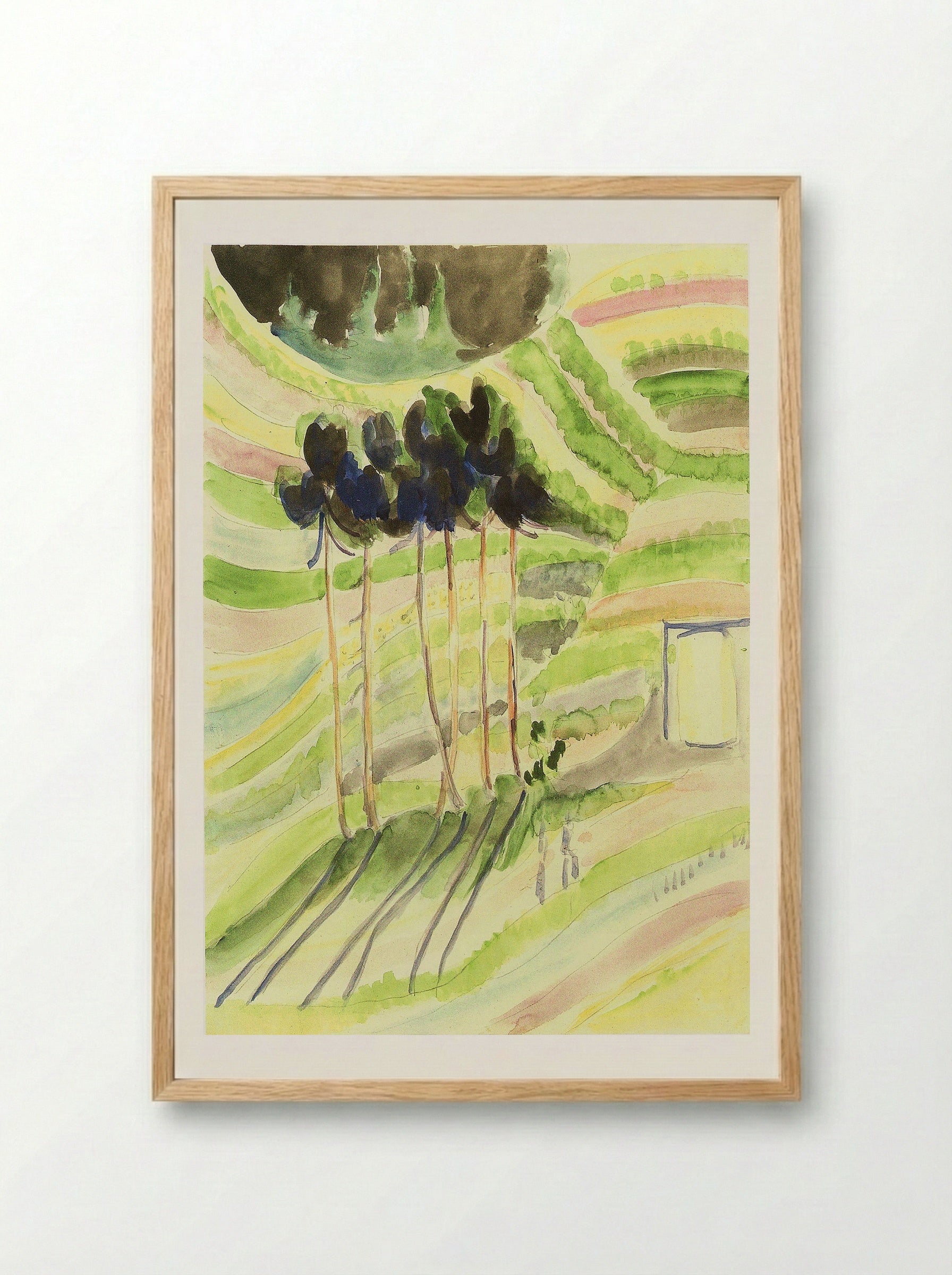 Trees in a Field (Watercolour) - Fine Art Print - Framed Print Wood