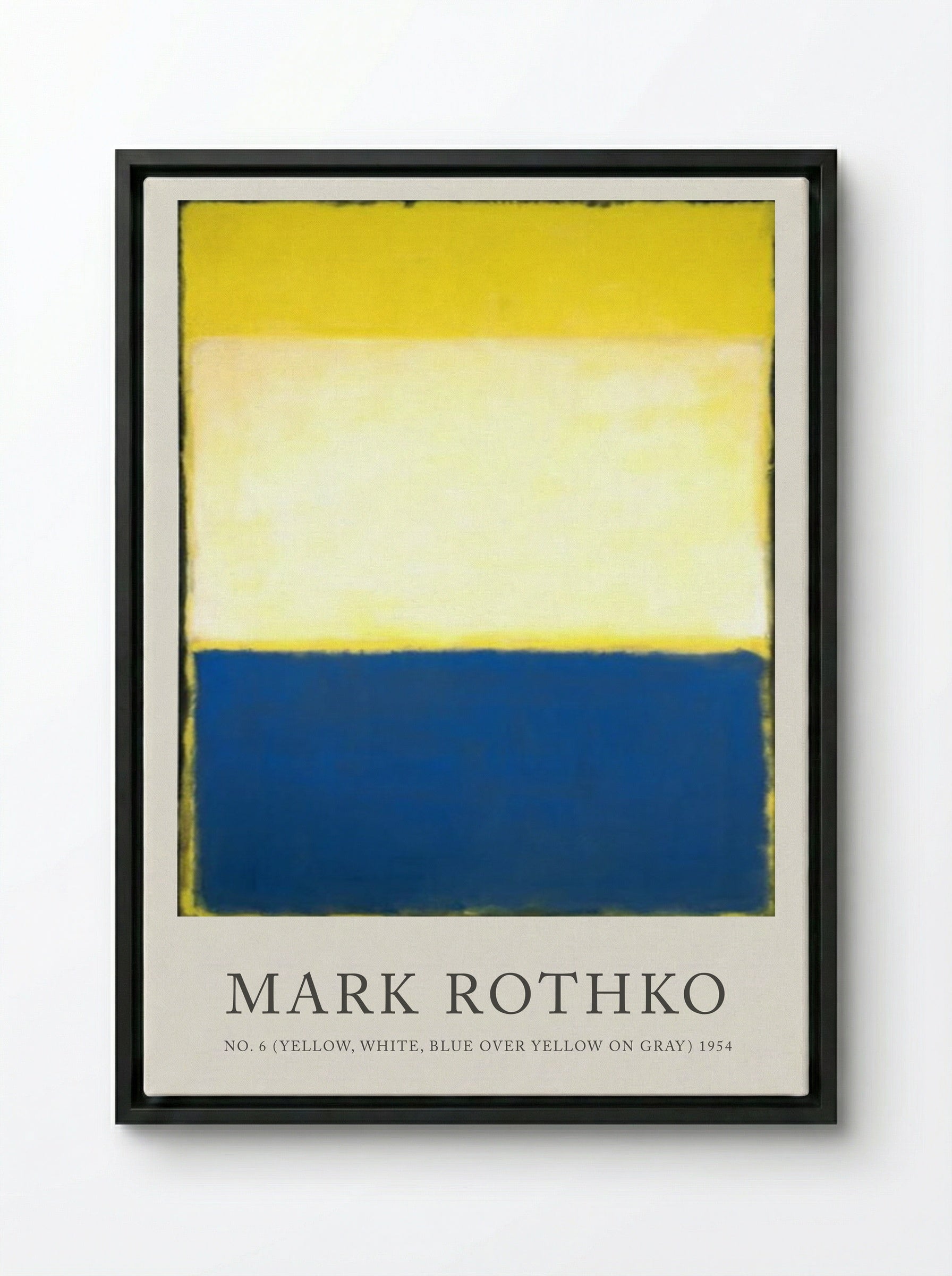 No. 6 (Yellow, White, Blue over Yellow on Gray) - Mark Rothko - Framed Canvas Black