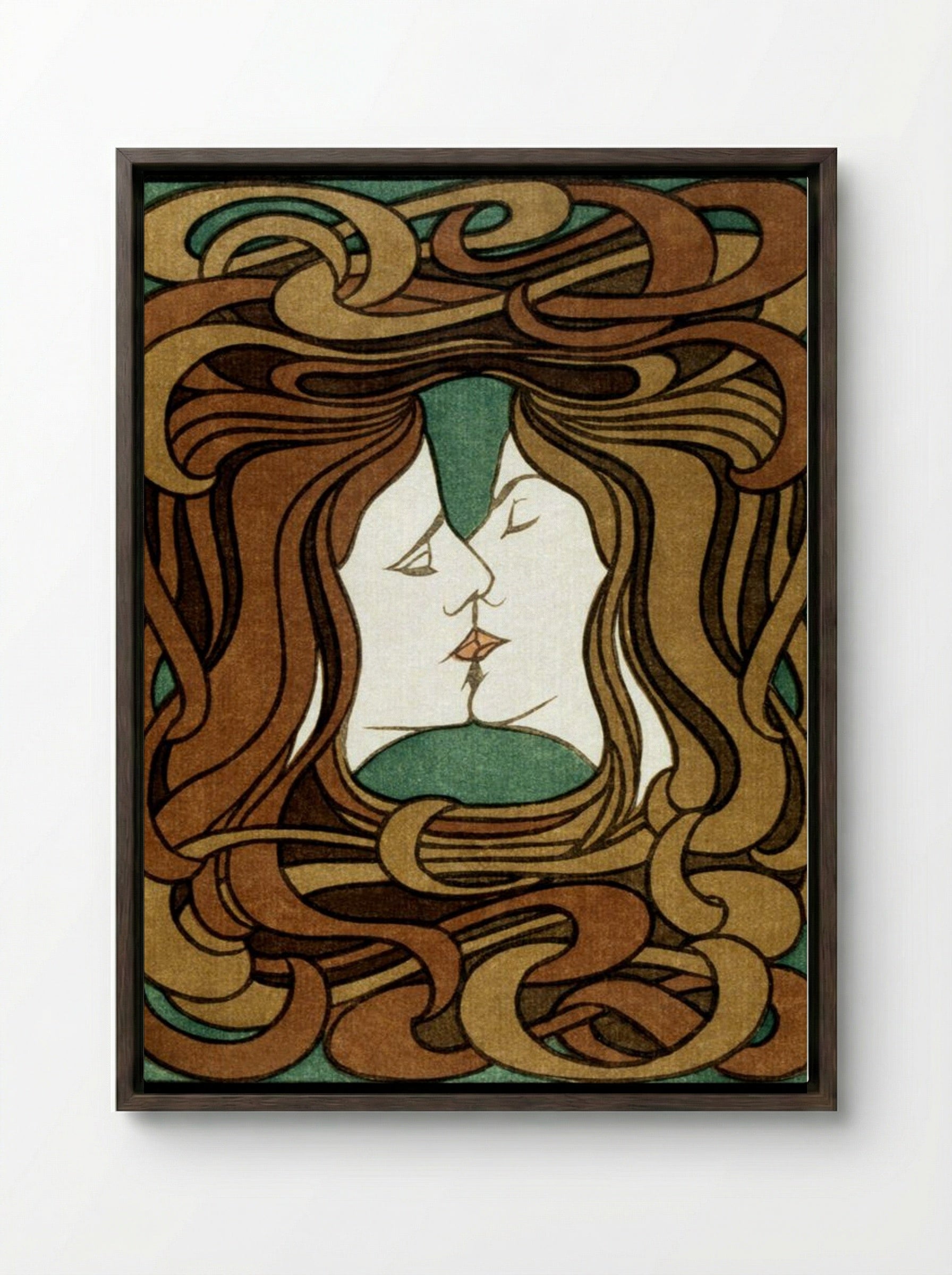 The Kiss - Peter Behrens - Framed Canvas Dark Wood