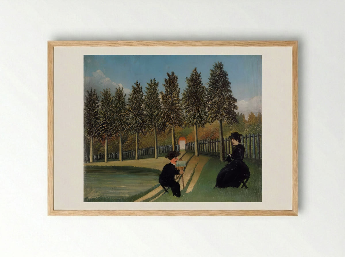 The Artist Painting His Wife by Henri Rousseau – Naïve Art Figurative Interior Print - Framed Print Wood