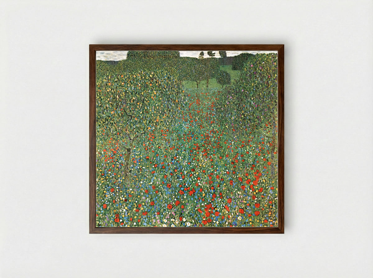 Poppy Field - Gustav Klimt - Framed Print Dark Wood