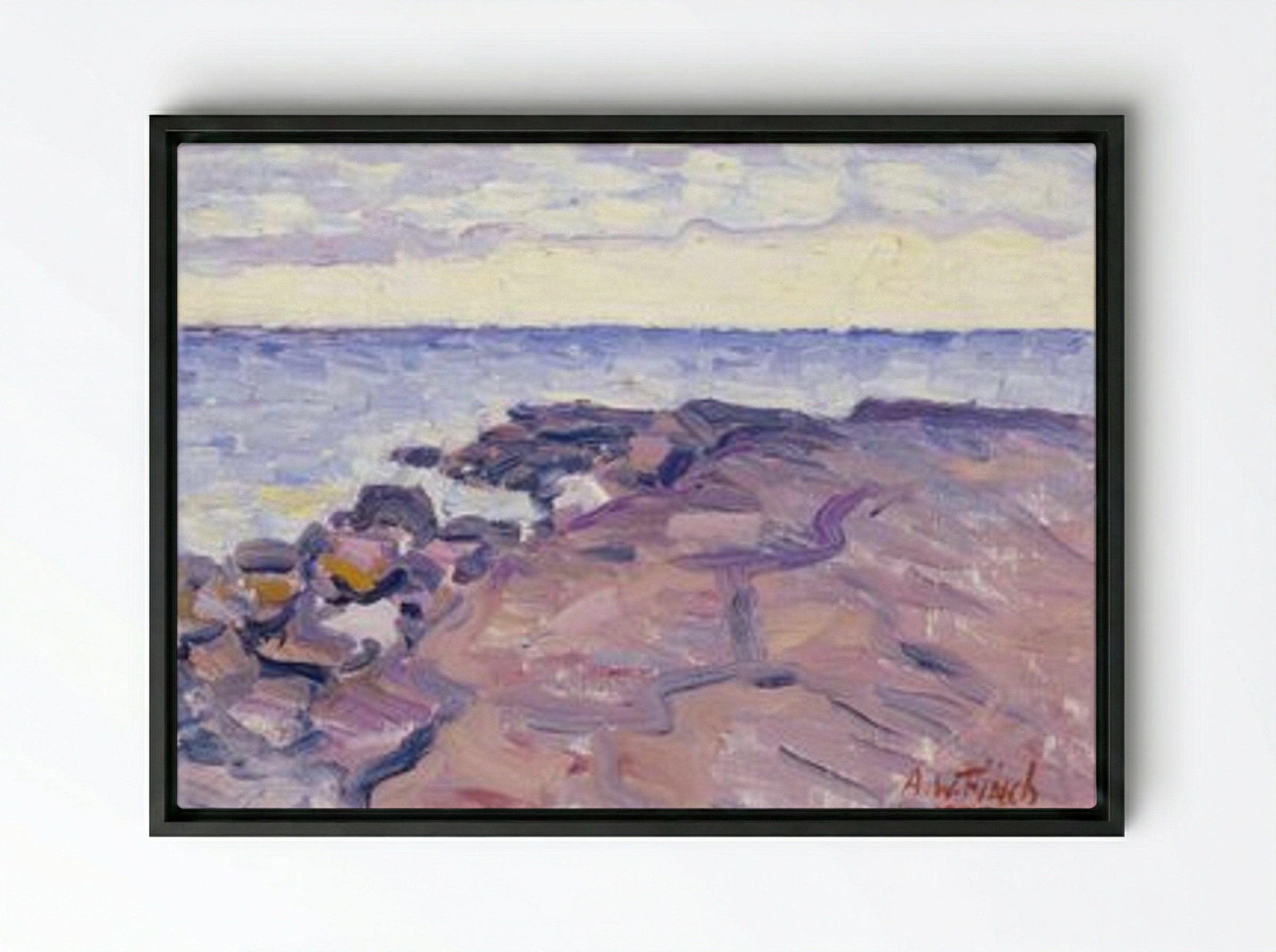Rantakallioita (Rocky Shore) - Alfred William Finch - Framed Canvas Black