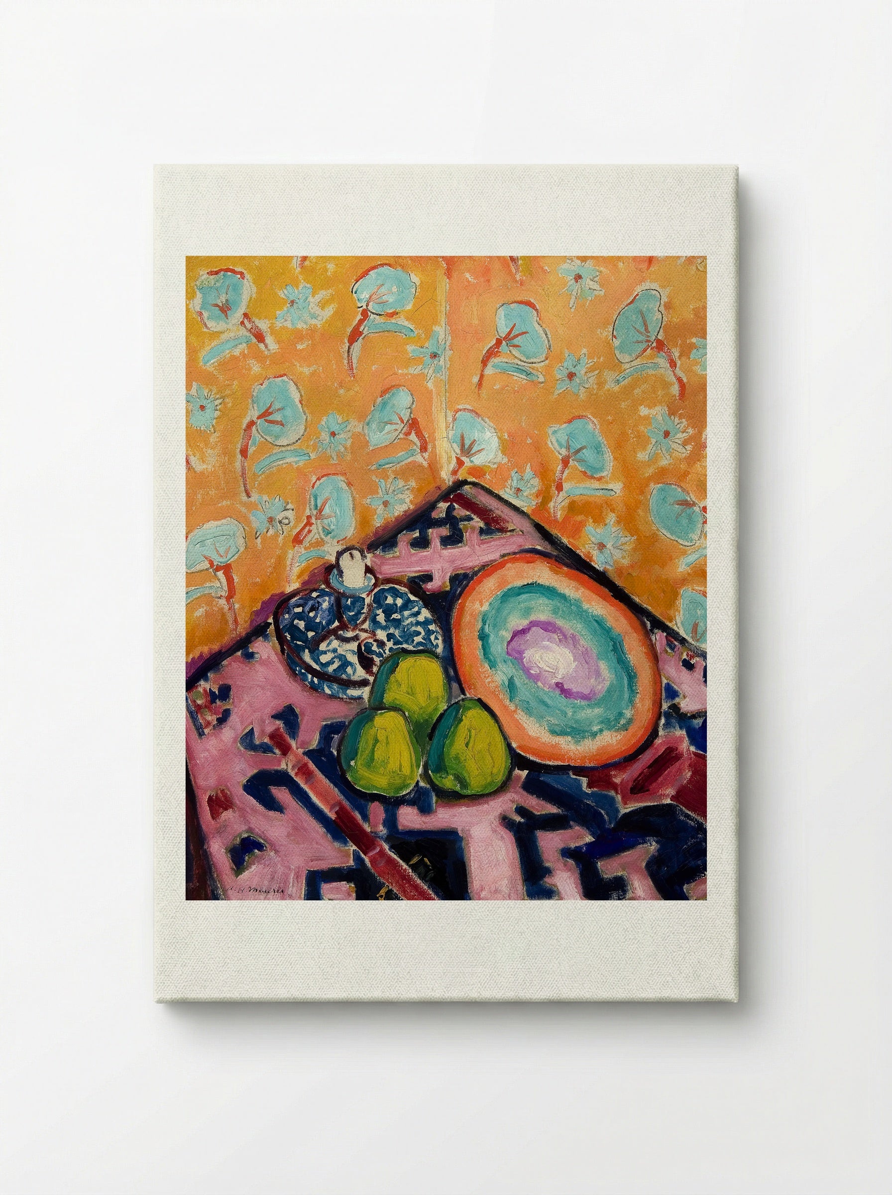 Still Life with Fruit and Patterned Background - Alfred Henry Maurer - Canvas