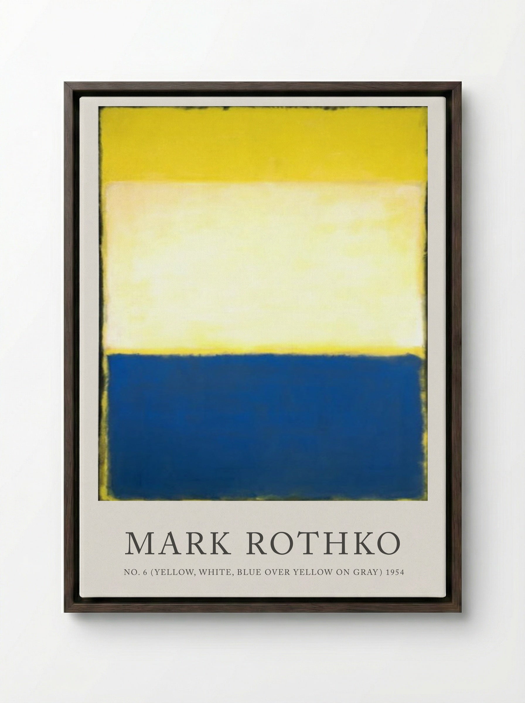 No. 6 (Yellow, White, Blue over Yellow on Gray) - Mark Rothko - Framed Canvas Dark Wood
