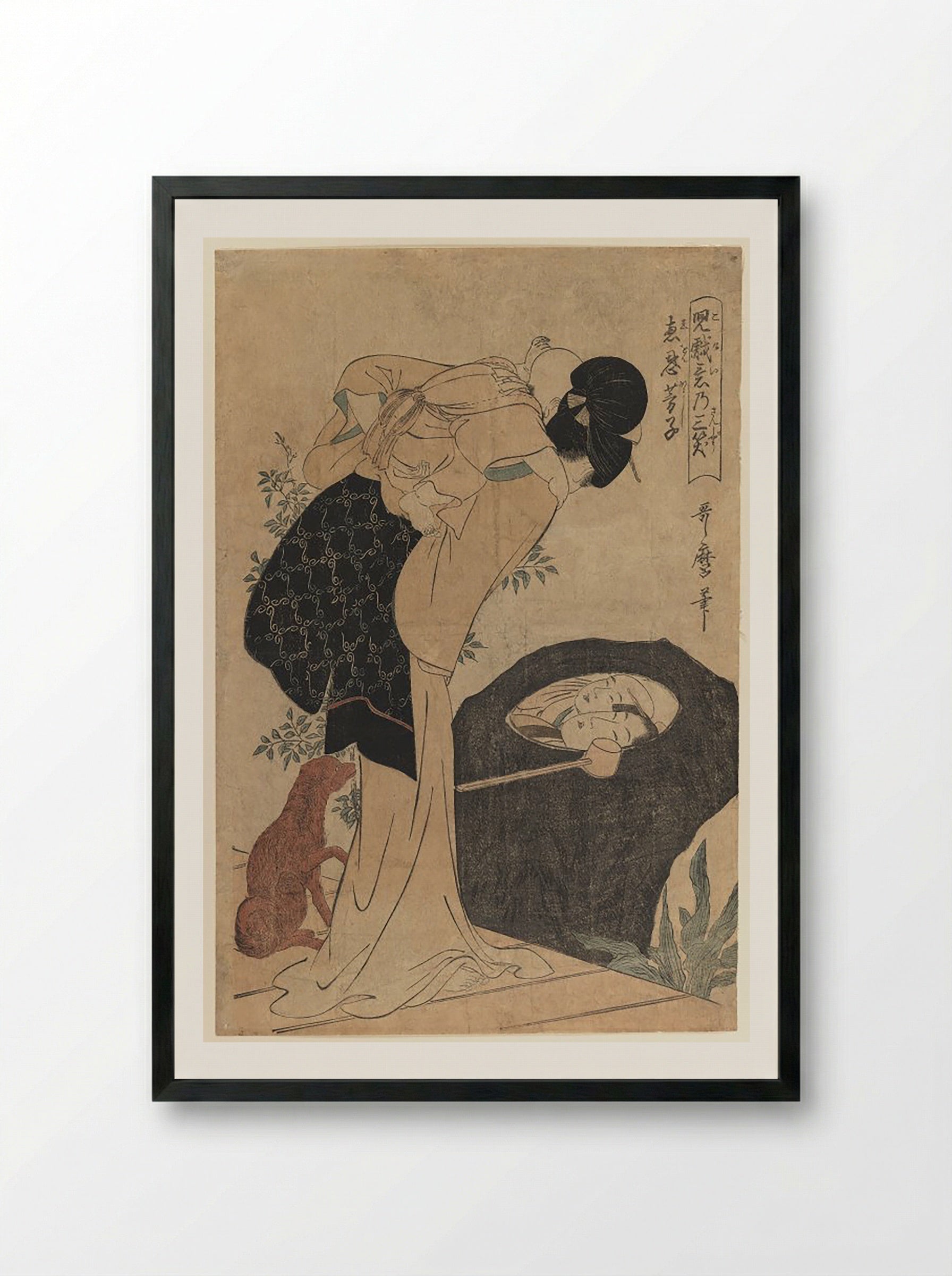 Woman and Child at a Water Basin - Utagawa Toyokuni I - Framed Print Black