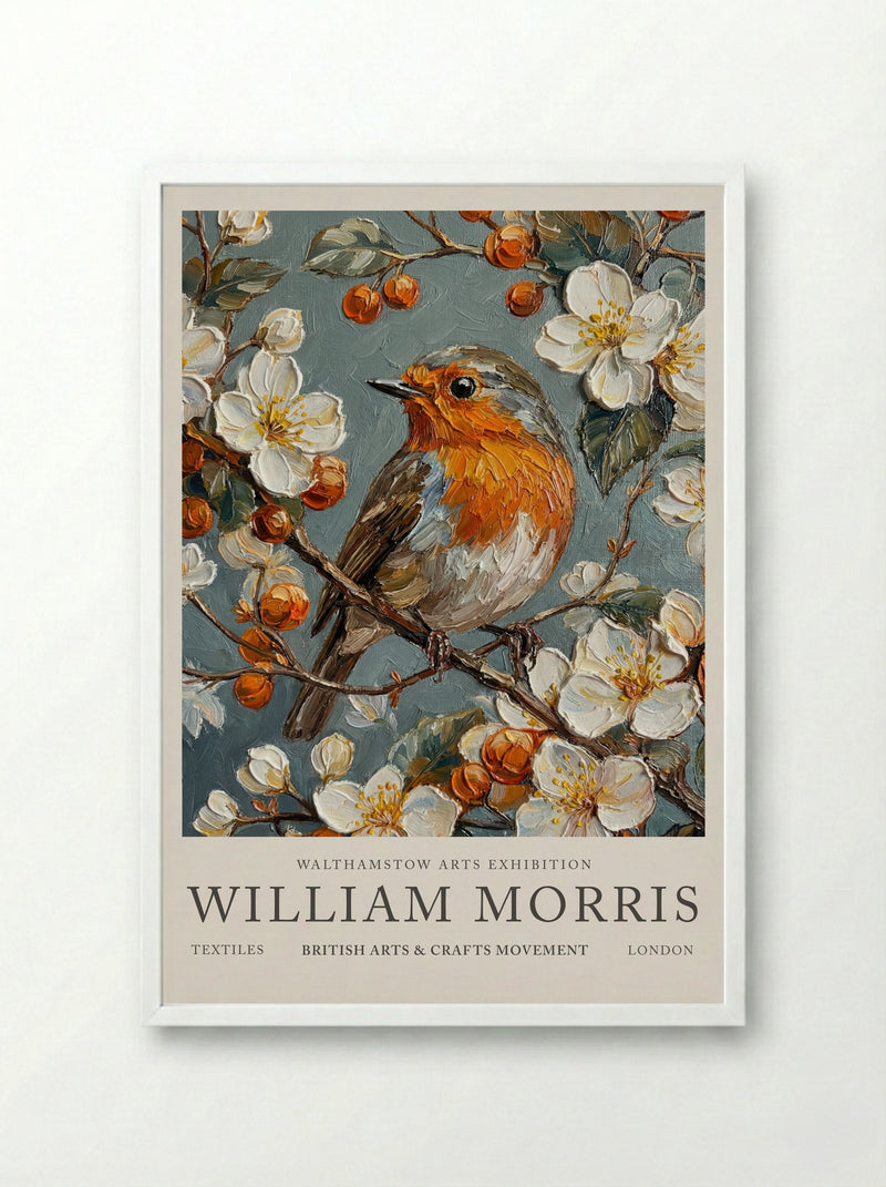 Robin Reflection - William Morris - Framed Print White