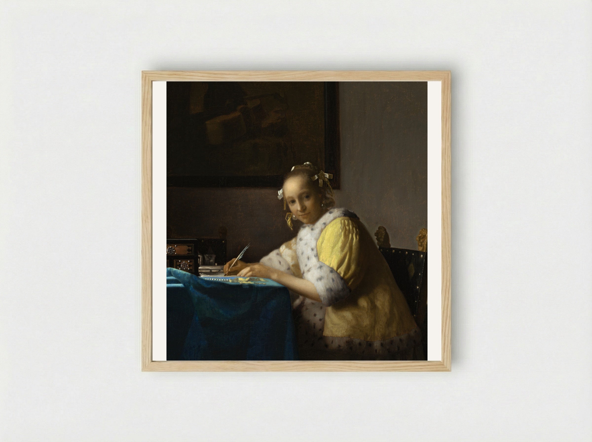 A Lady Writing a Letter - Johannes Vermeer - Framed Print Wood