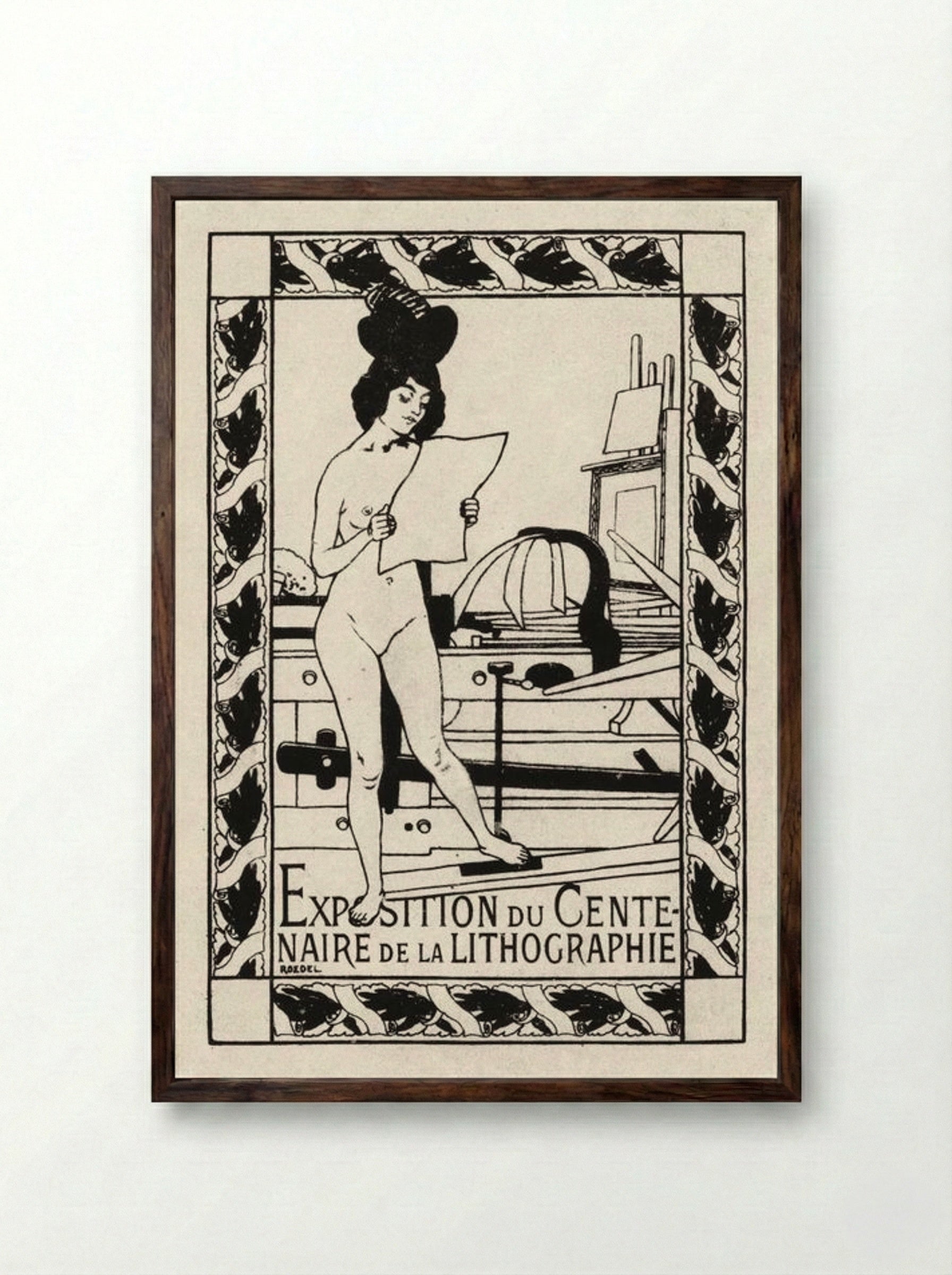 Exposition du Centenaire de la Lithographie - Auguste Roedel - Framed Print Dark Wood
