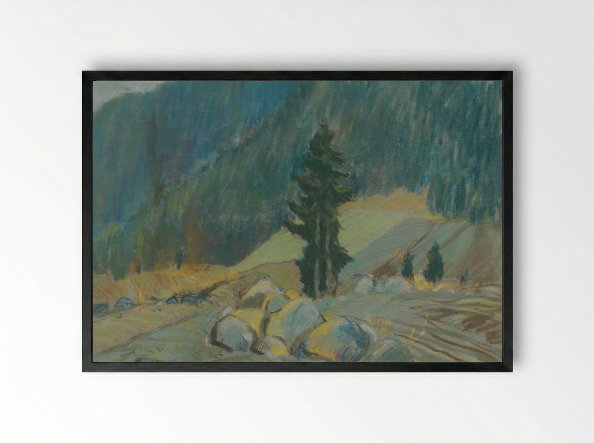 Mountain Brook Between Boulders - Zolo Palugyay - Framed Print Black