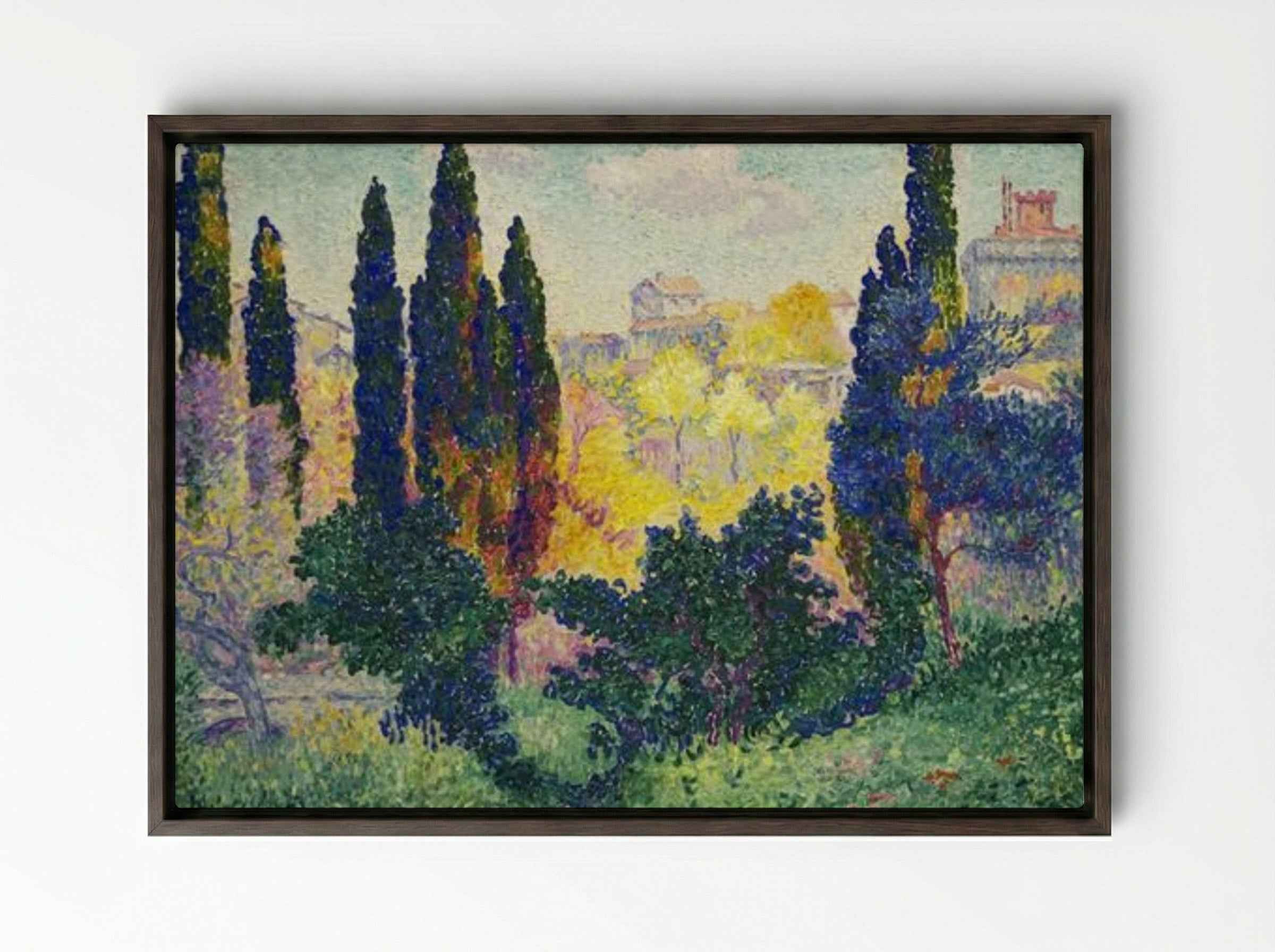 Les cyprès à Cagnes - Henri-Edmond Cross - Framed Canvas Dark Wood