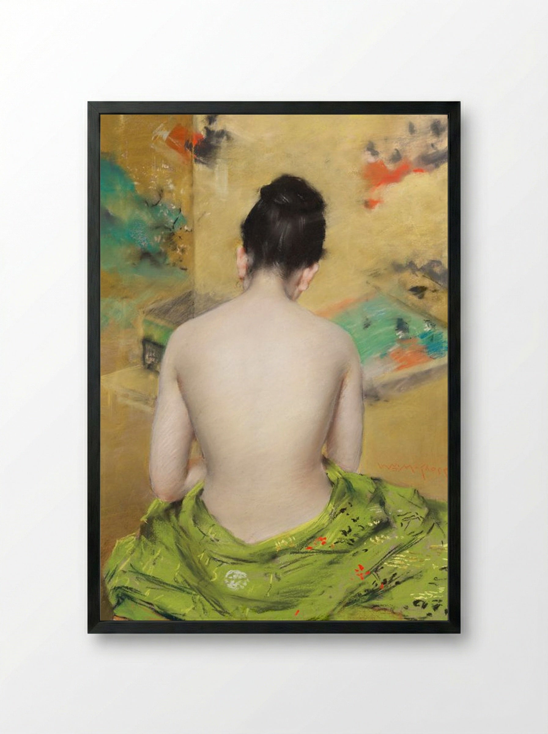 Study of a Japanese Model (Back View) - William Merritt Chase - Framed Print Black