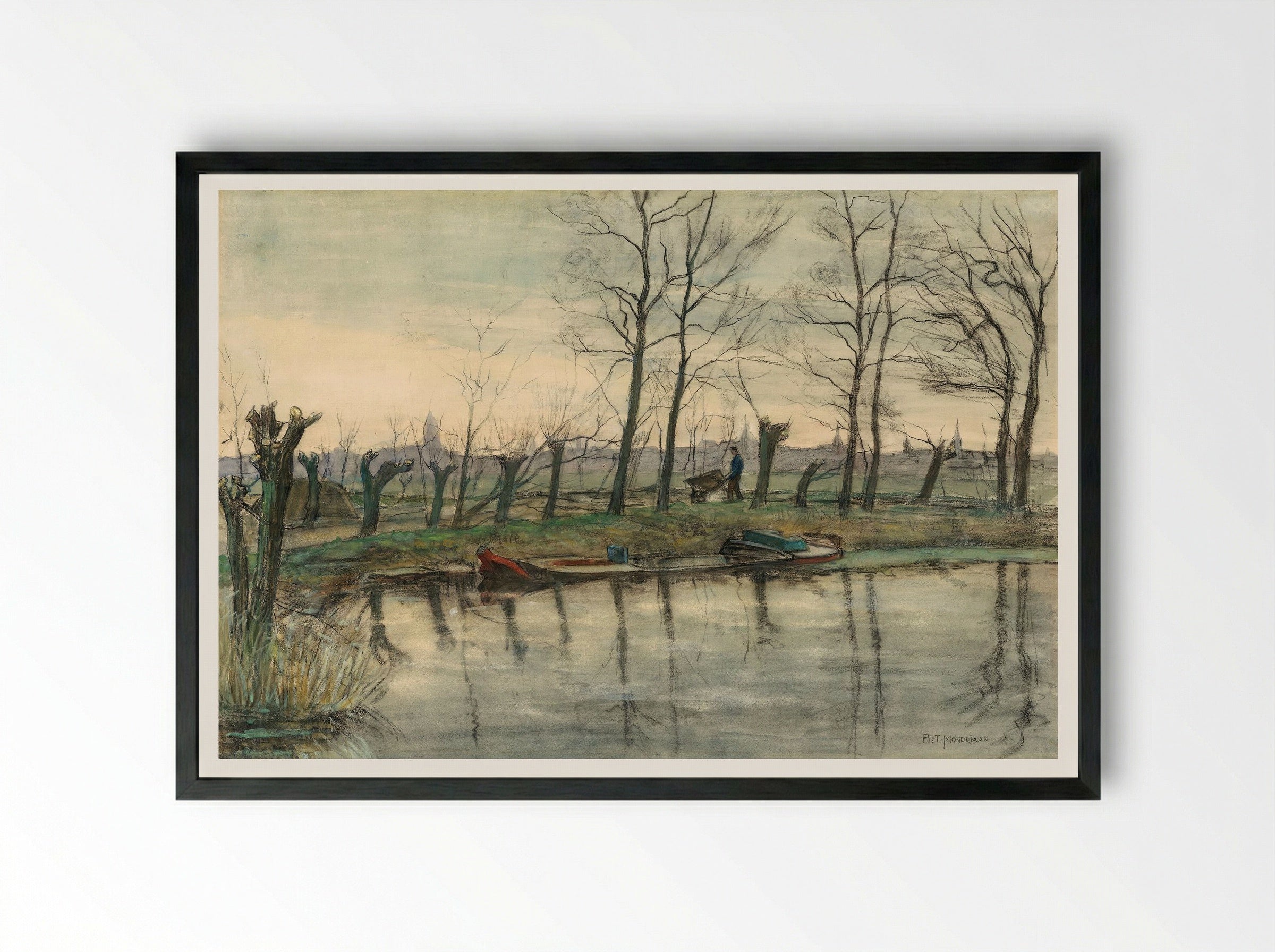 Amsterdam Skyline Viewed from the West - Piet Mondrian - Framed Print Black