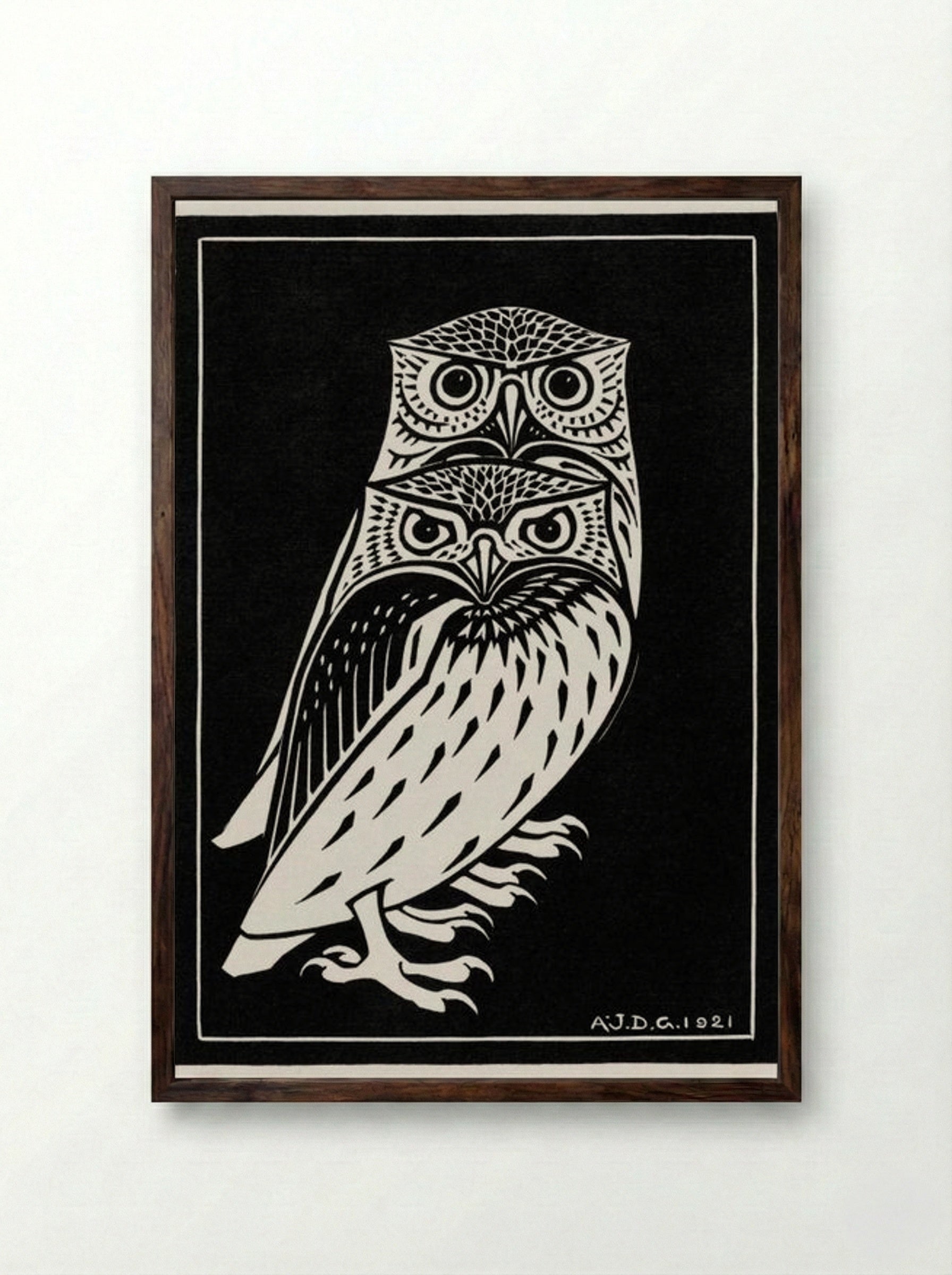 Two Owls - Julie de Graag - Framed Print Dark Wood
