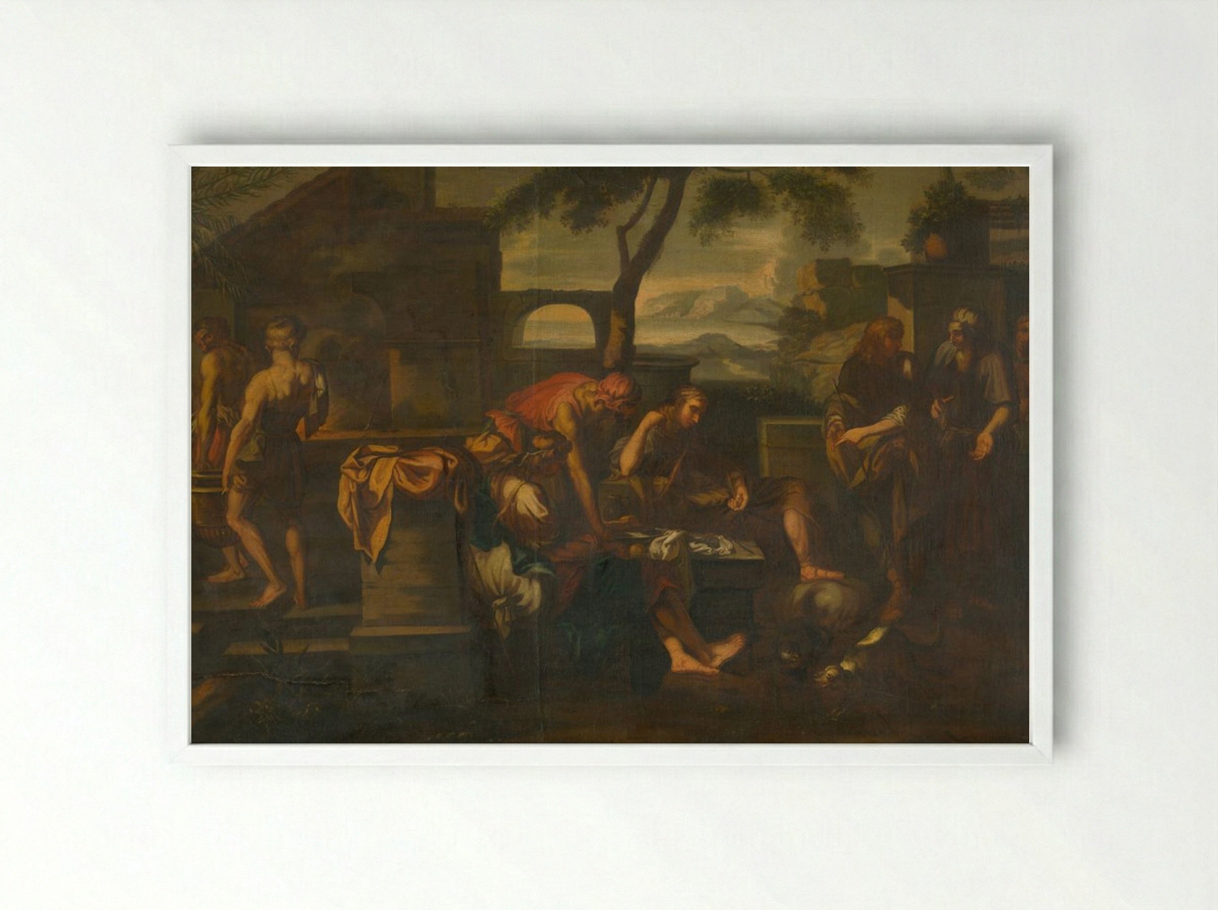 Biblical Scene with Figures - Fine Art Print - Framed Print White