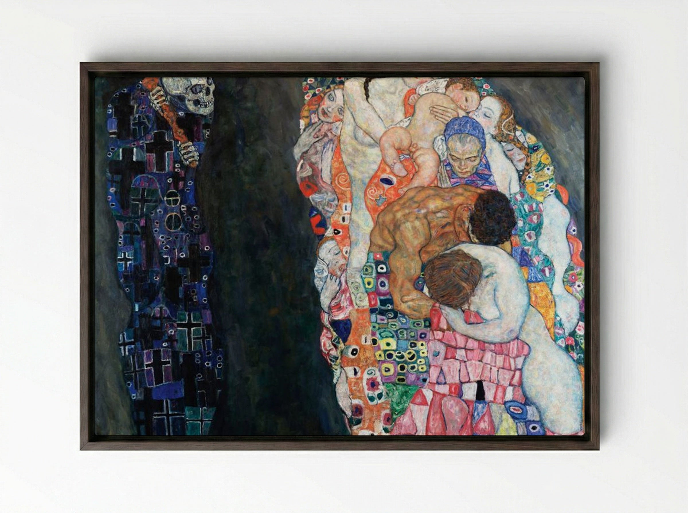 Death and Life - Gustav Klimt - Framed Canvas Dark Wood