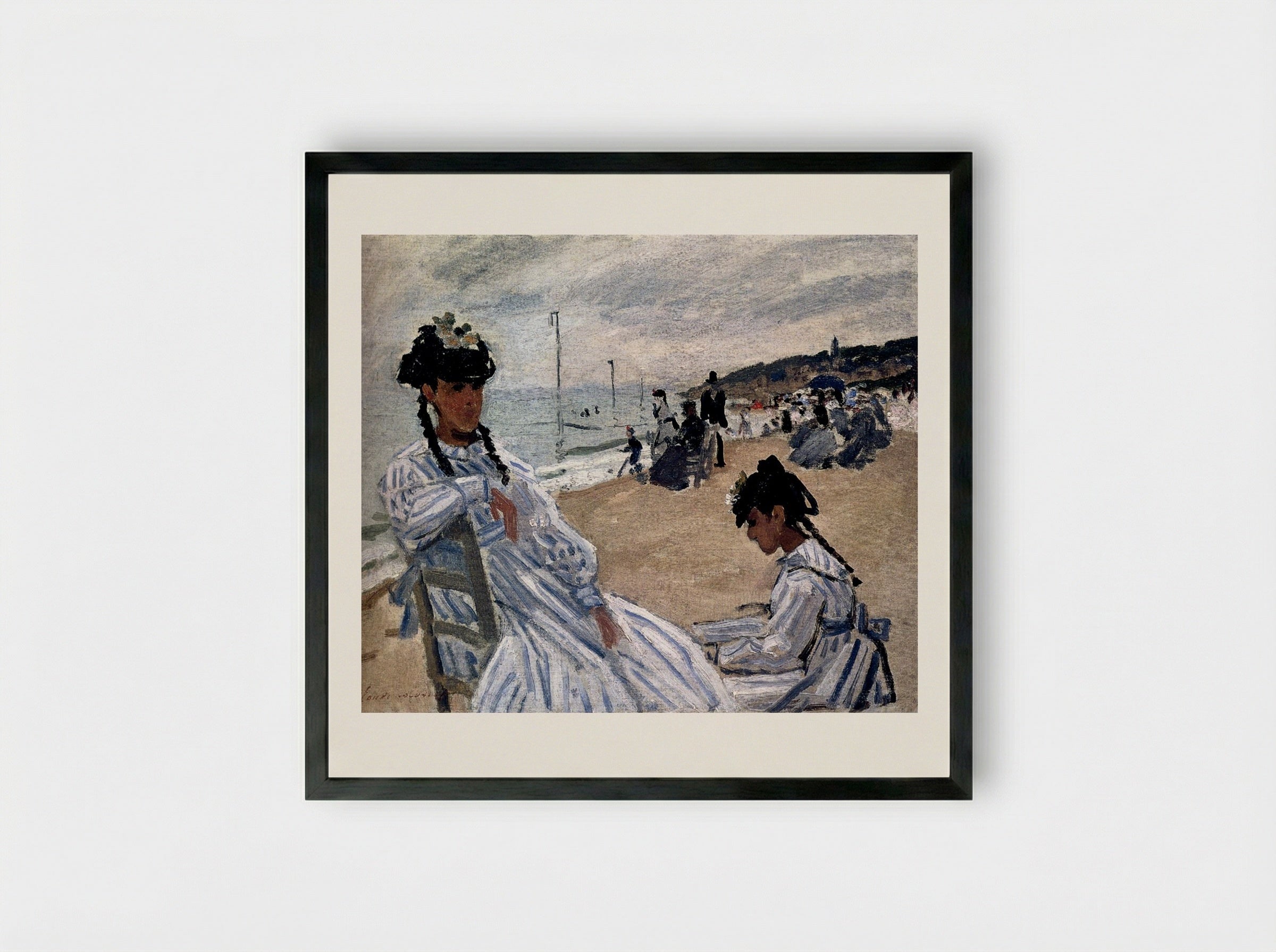 On the Beach at Trouville - Claude Monet - Framed Print Black