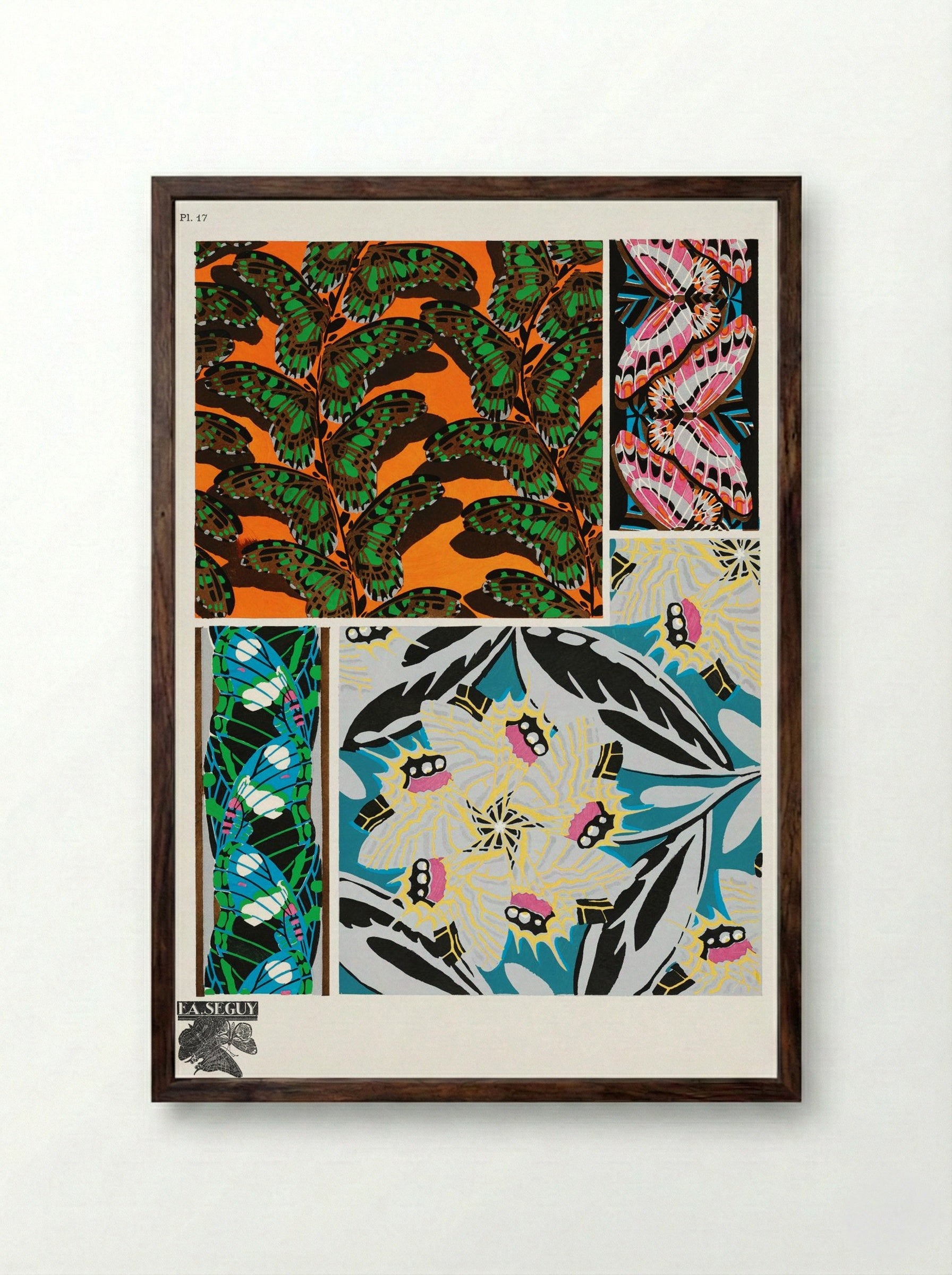 Butterflies Pattern Plate 17 - Émile-Allain Séguy - Framed Print Dark Wood