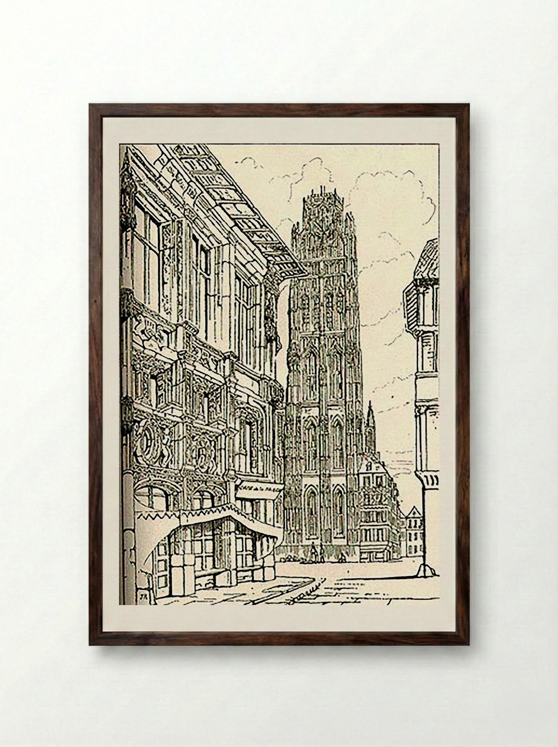 The Cathedral Spire, Rouen - Fine Art Print - Framed Print Dark Wood