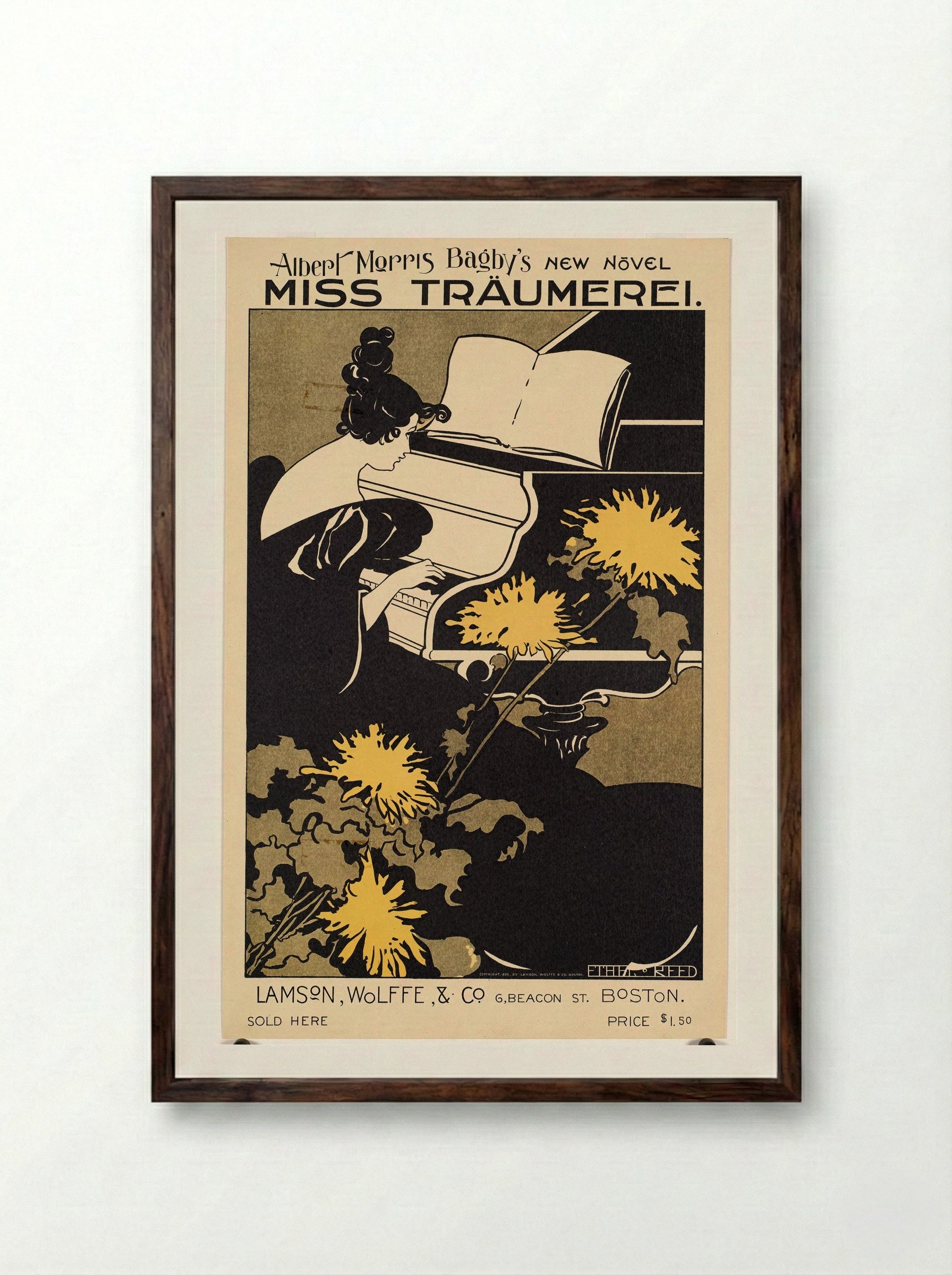 Miss Traumerei (Poster for Albert Morris Bagby's Novel) - Ethel Reed - Framed Print Dark Wood