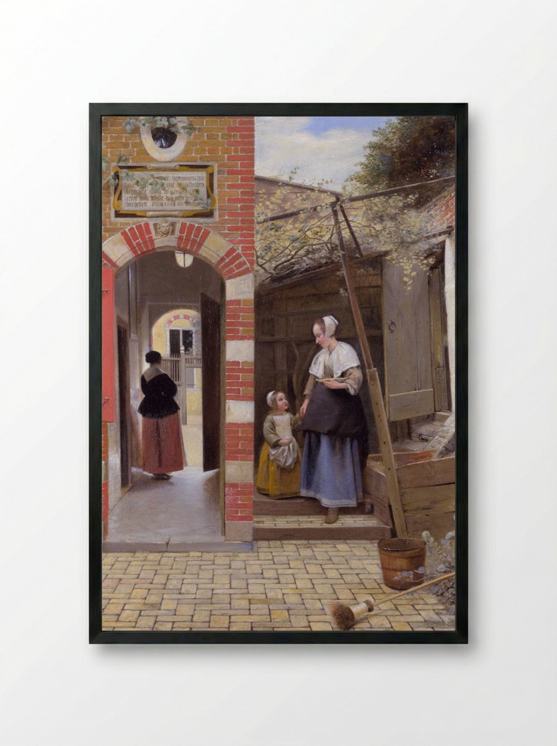 The Courtyard of a House in Delft - Pieter de Hooch - Framed Print Black