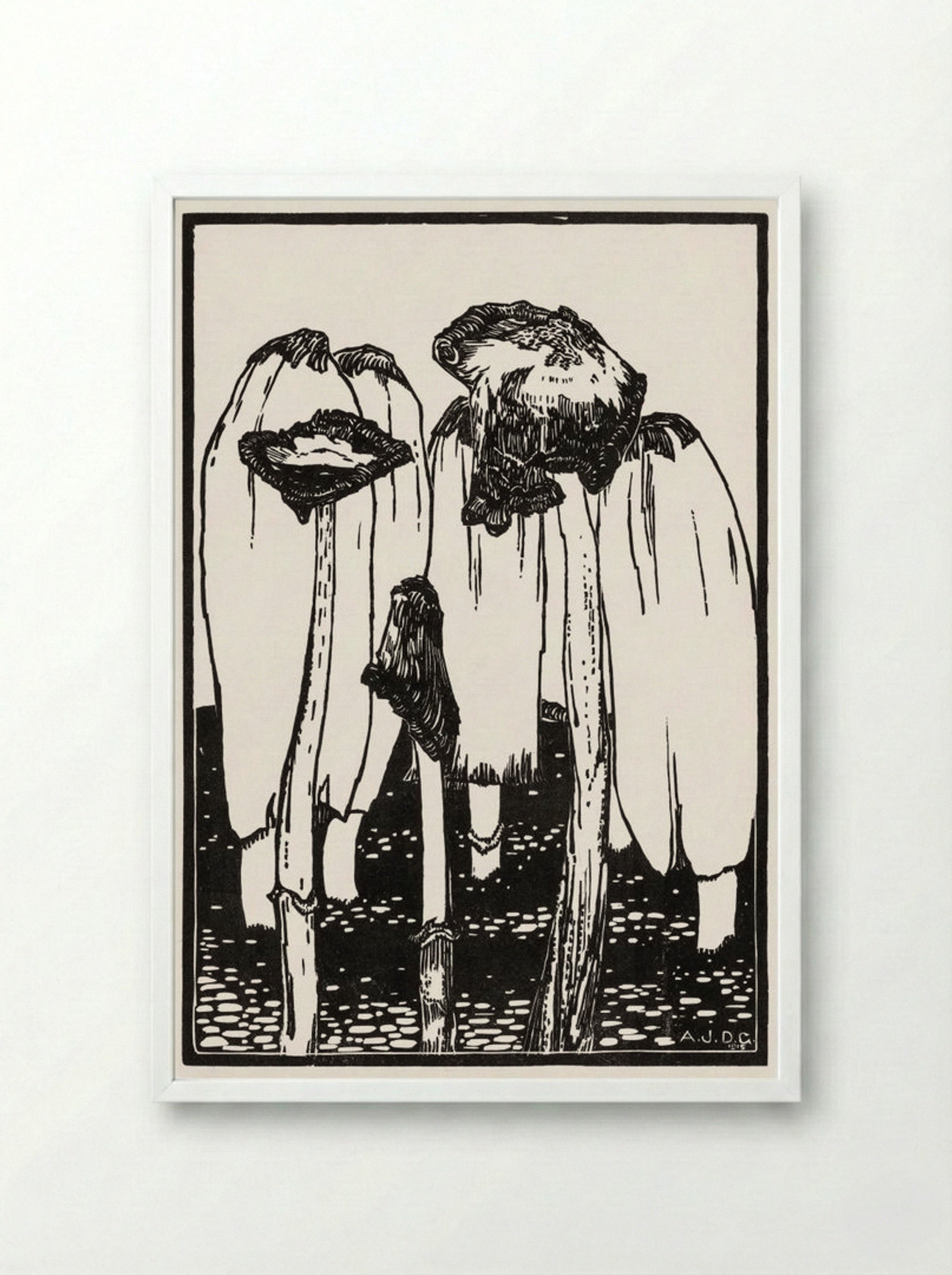 Ink Mushrooms - Julie de Graag - Framed Print White
