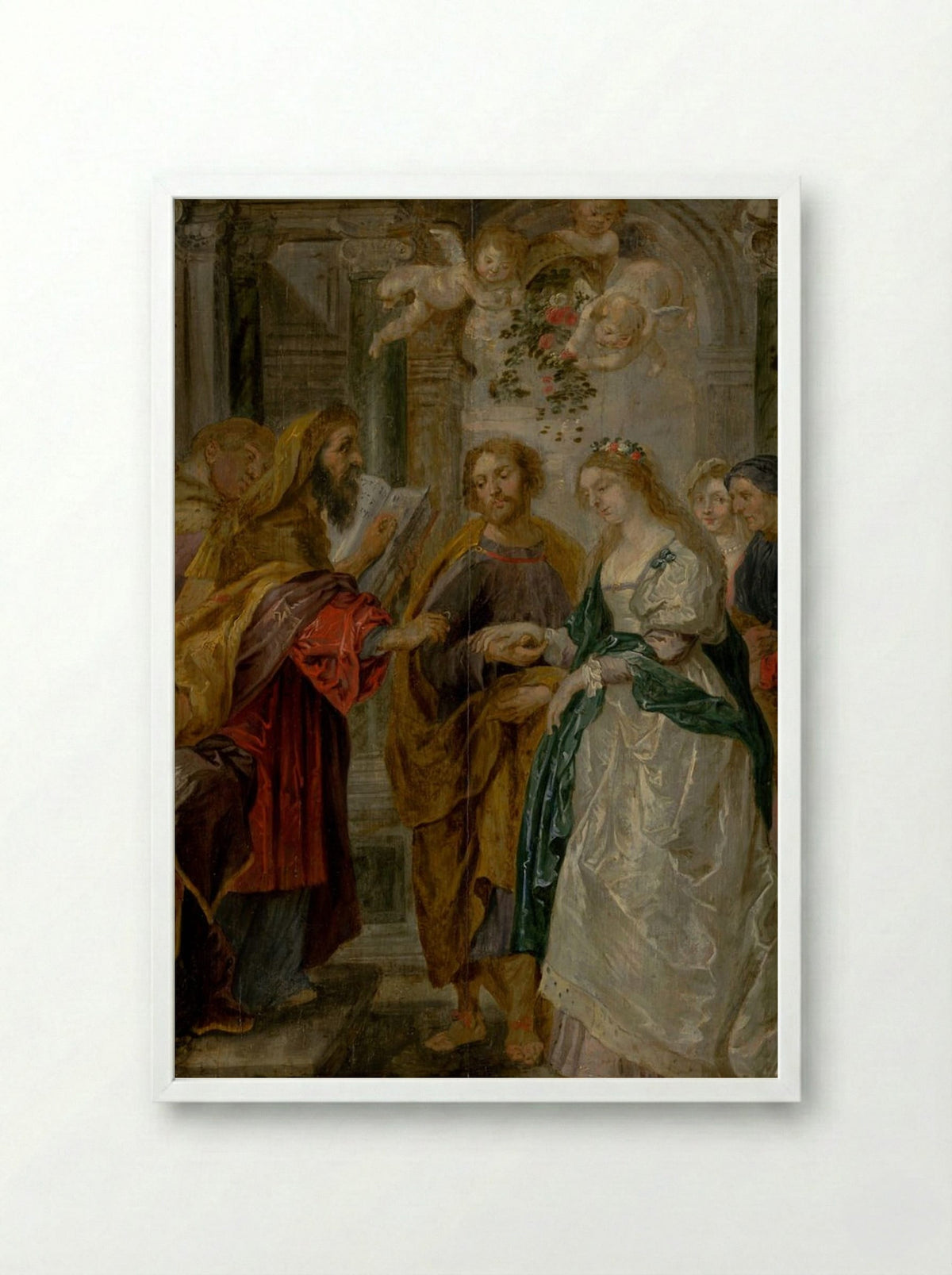 The Betrothal of the Virgin Mary - Peter Paul Rubens - Framed Print White