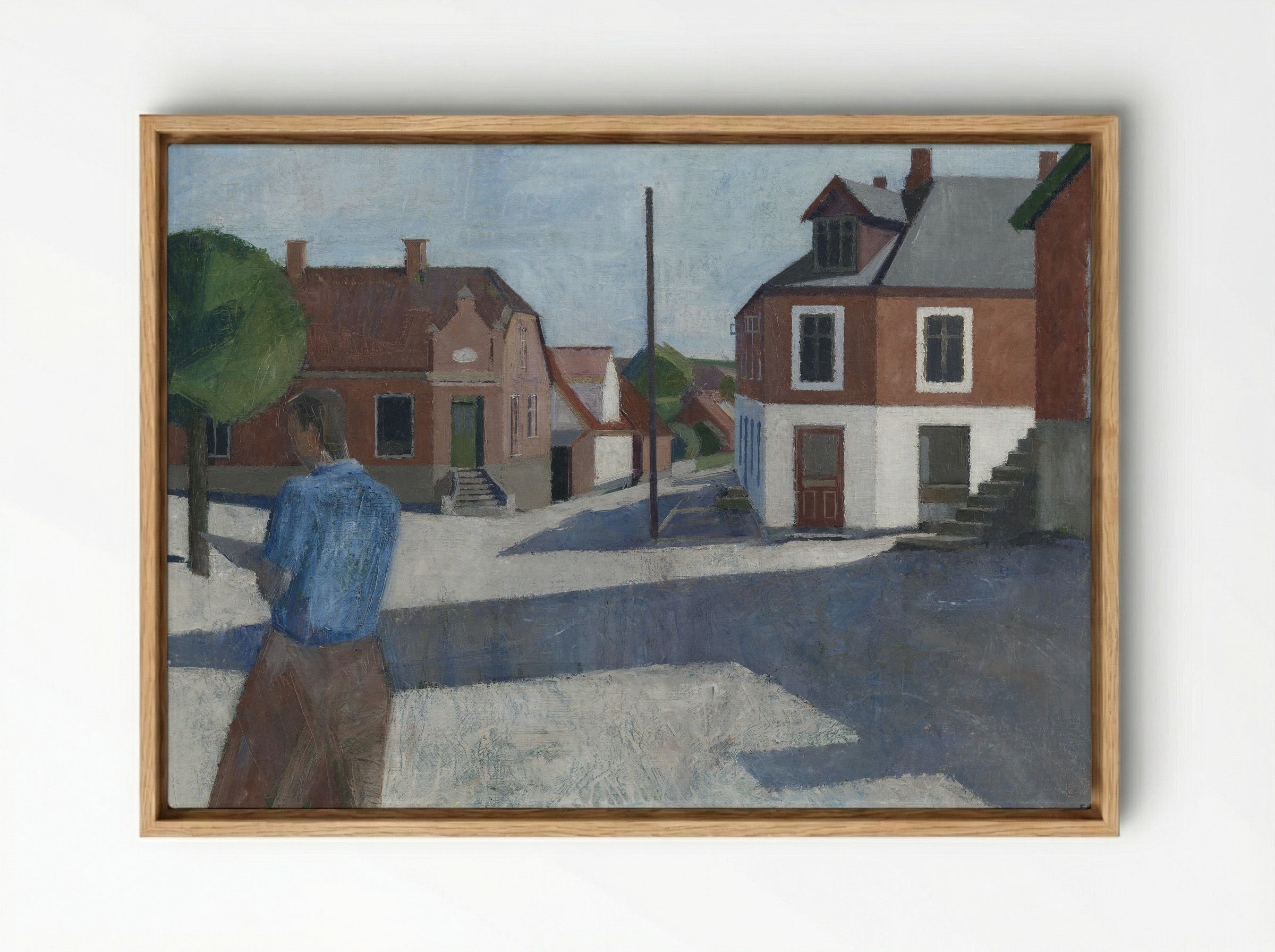Street Scene with Figure - Erik Raadal - Framed Canvas Wood