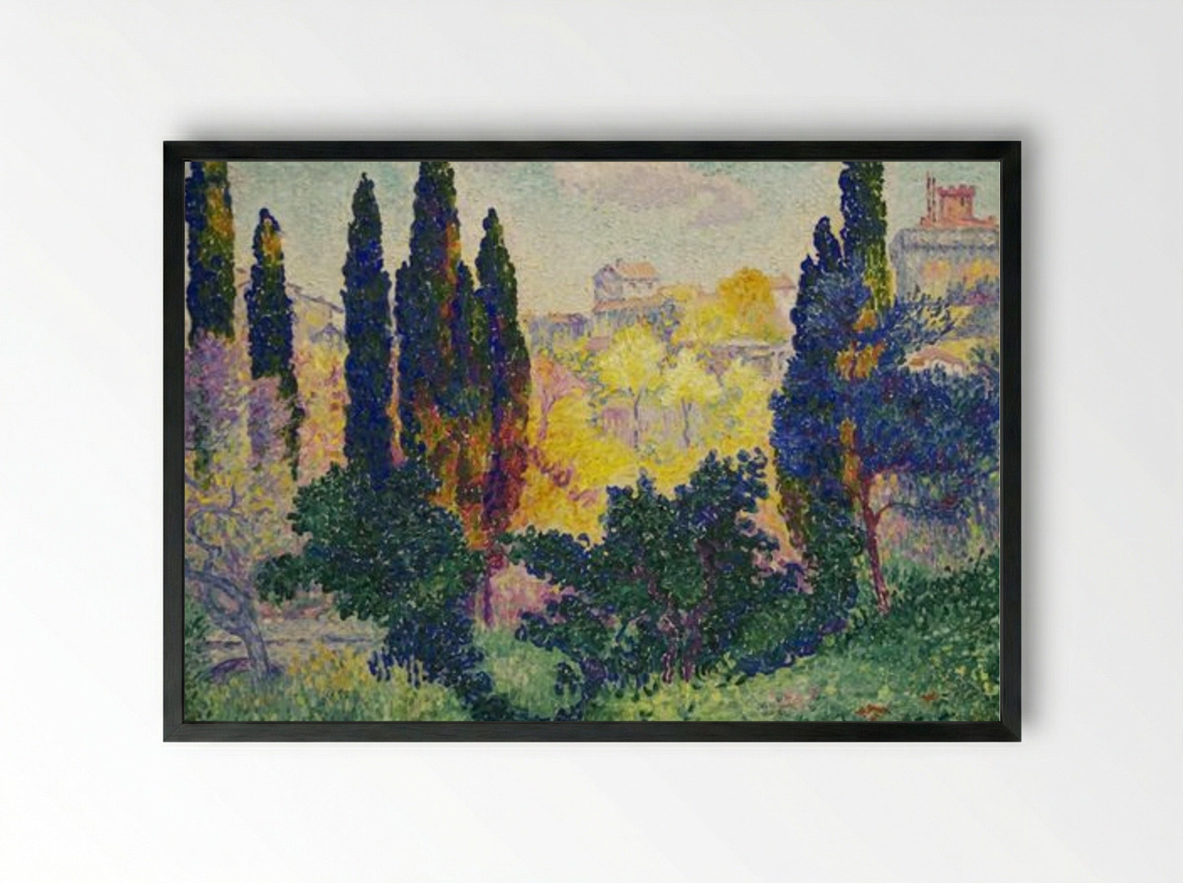Les cyprès à Cagnes - Henri-Edmond Cross - Framed Print Black